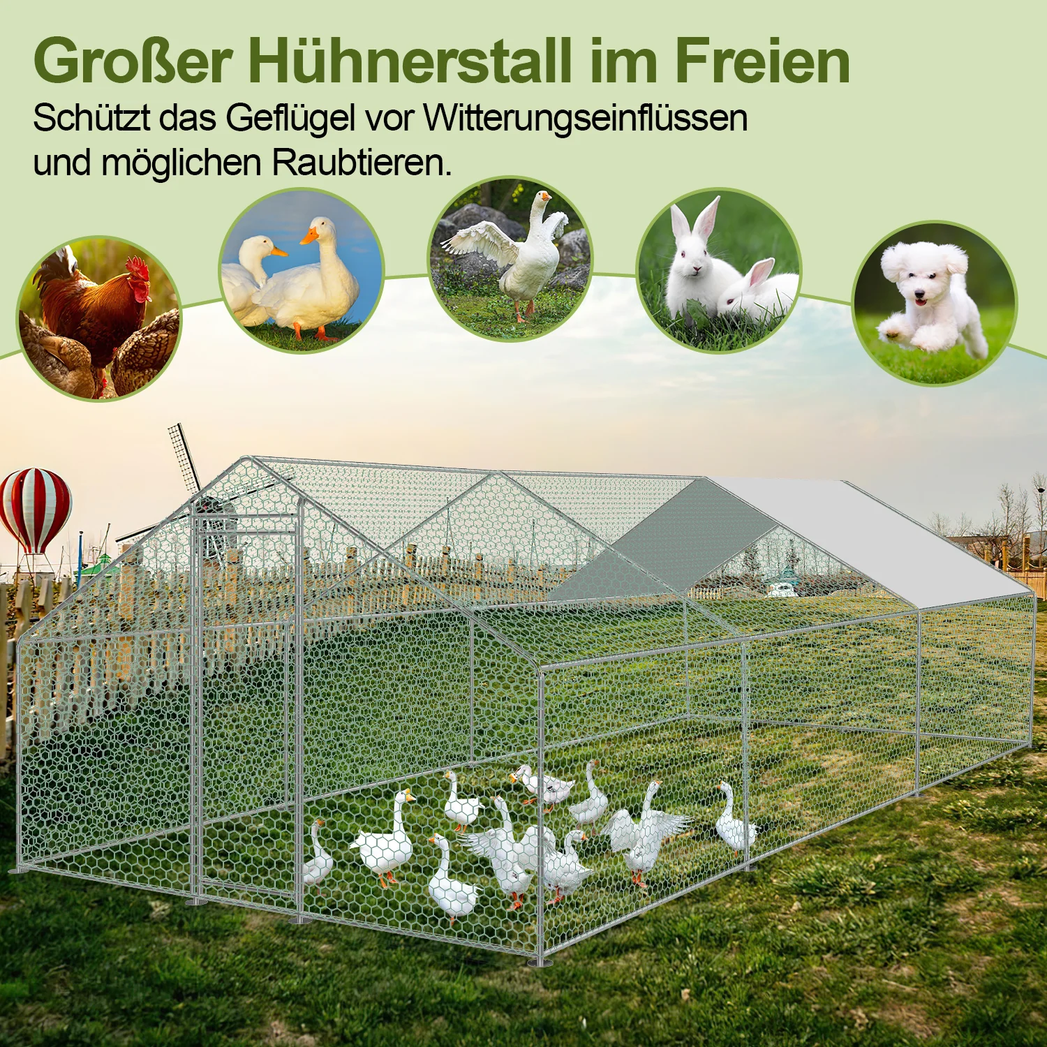 2025 Sonnewelt Hühnerstall mit PE-Markise 3 x 6 x 2 m