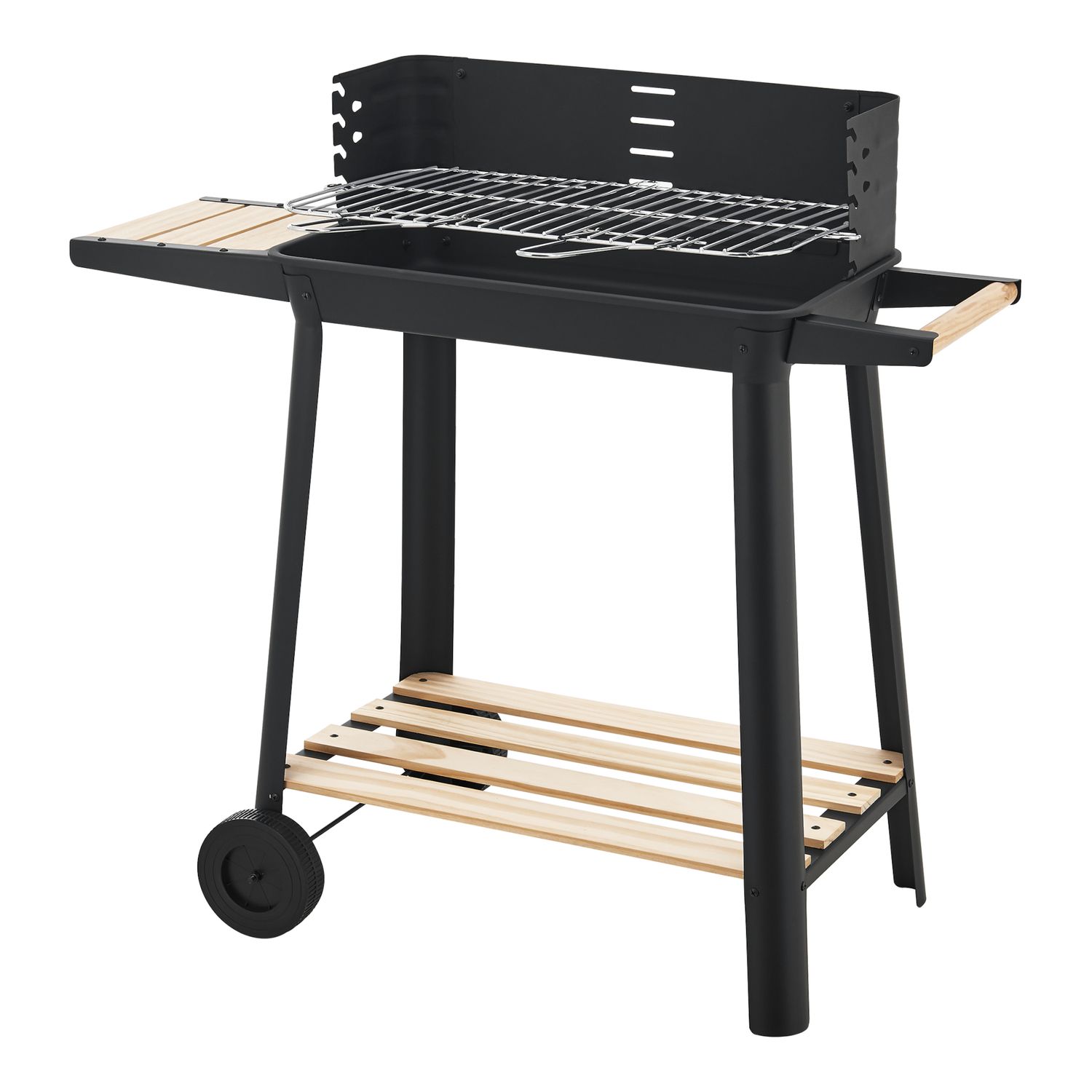 Ari Holzkohlegrill mit 2 Rädern 78x86x30cm - Schwarz/Holz [casa.pro]