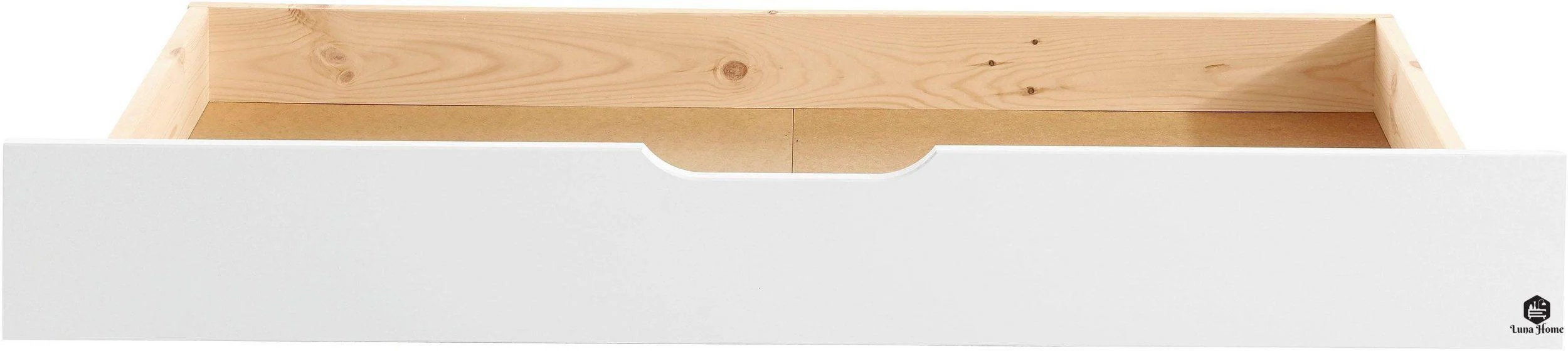 Auz Bettschublade aus weißem Kiefernholz, 130 cm lang =