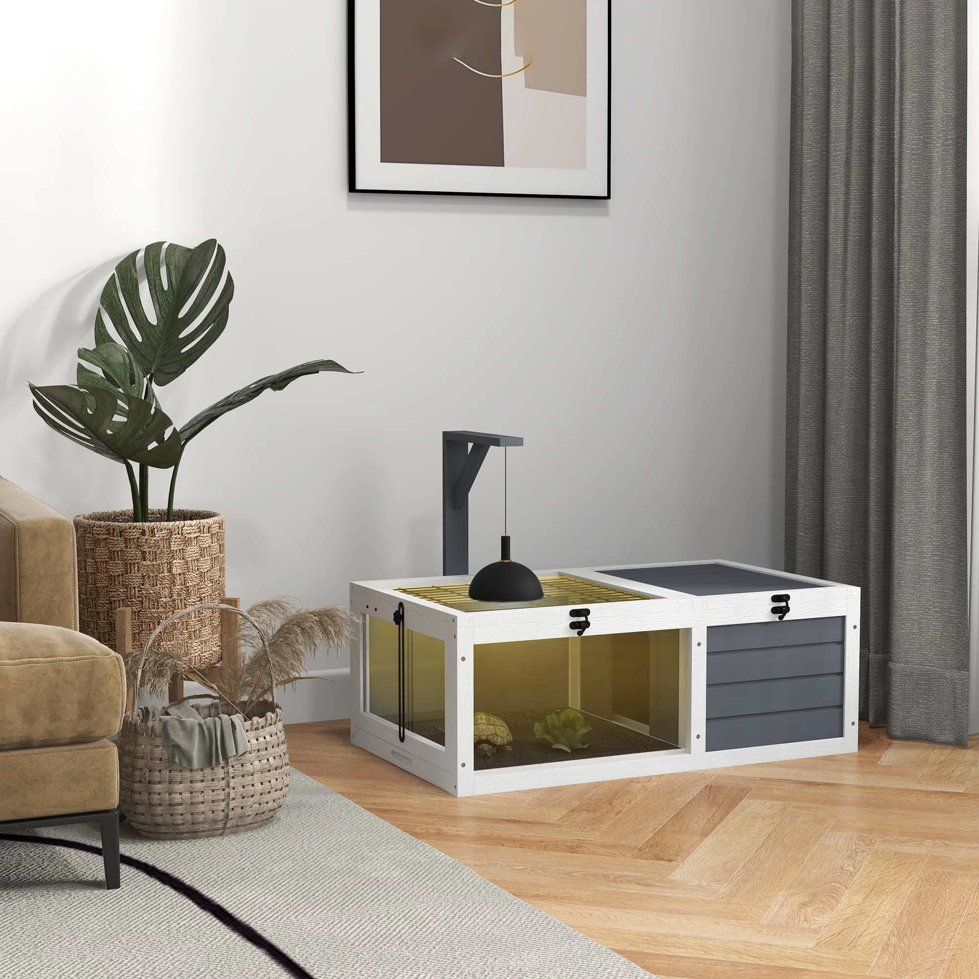 2025 PawHut Skildpaddehus med Trælampestativ. Grå