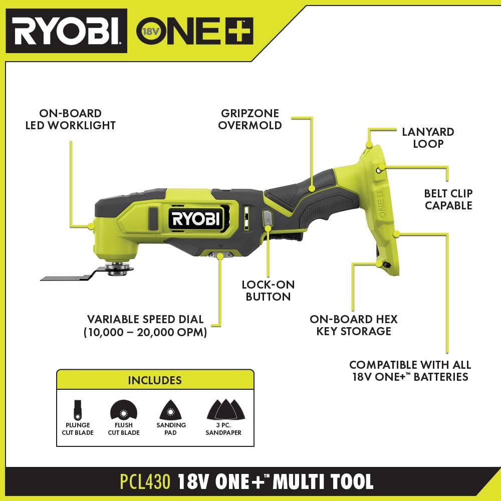 2025 RYOBI ONE+ 18V batteridrevet kombisæt med 6 værktøjer, batterier og oplader