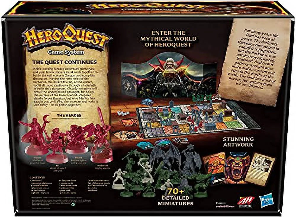 Hasbro Gaming Avalon Hill HeroQuest, jeu de plateau d'aventure fantastique dans un donjon pour 2 à 5 joueurs, à partir de 14 ans.