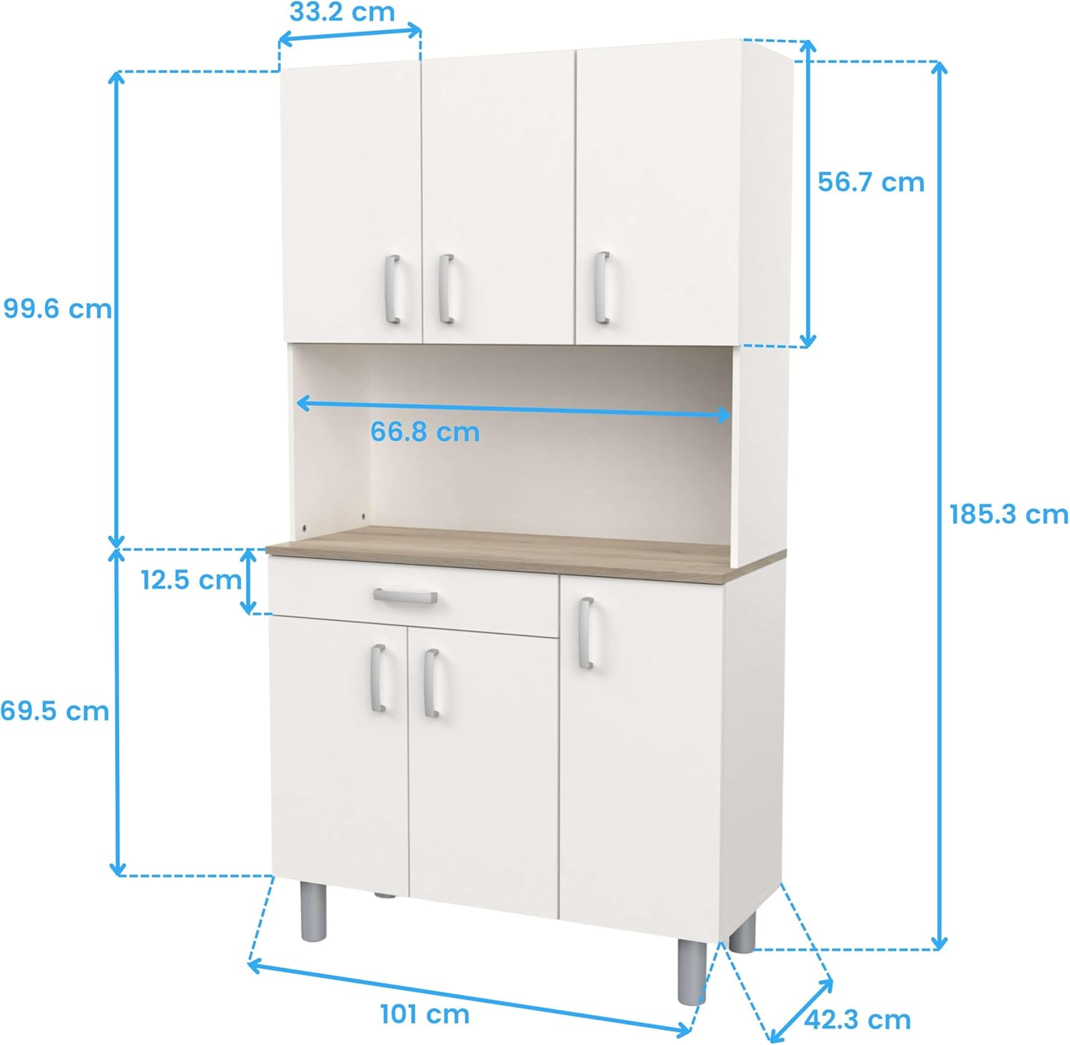 Miroytengo Køkkenskab med sideskab, Køkkenskab, Buffet Køkkenskab med 6 låger Hvid og Eg Kronberg 101 x 185 cm