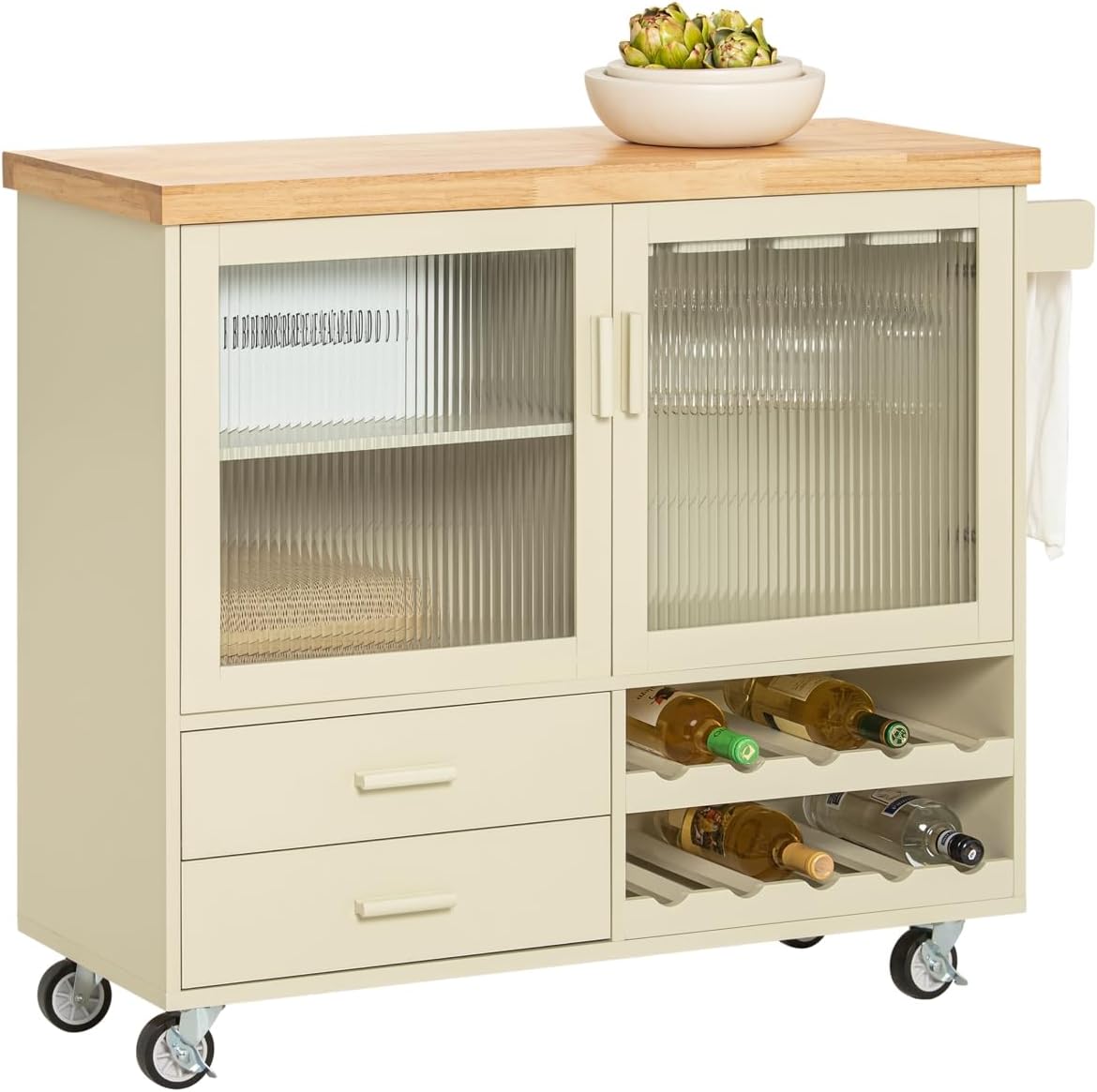 SoBuy FSB81-GR Küchenbuffet mit Mikrowellenfunktion für Esszimmer, Eingangsbereich und Wohnzimmer, mit 2 Türen, 2 Schubladen und 1 offenem Fach, Grün, 120 x 40 x 90 cm, EN