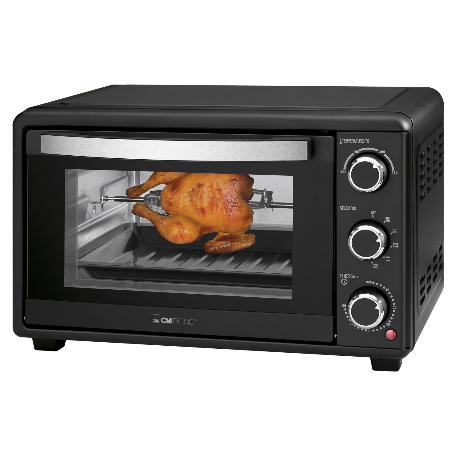 Tisch-Konvektionsofen, 25 l, Drehspieß, Grill, 6 Programme, 60-Minuten-Timer, Schwarz, 1500 W, Clatronic MBG 3727