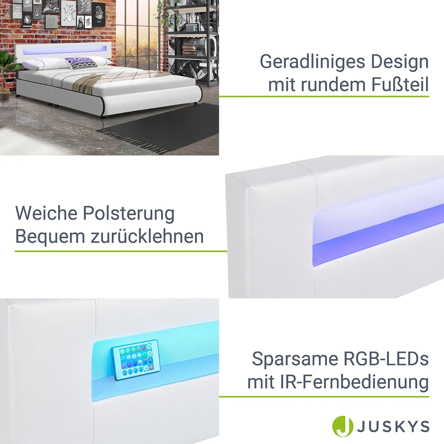 Lit capitonné Séville 2025, 140 x 200 cm, blanc