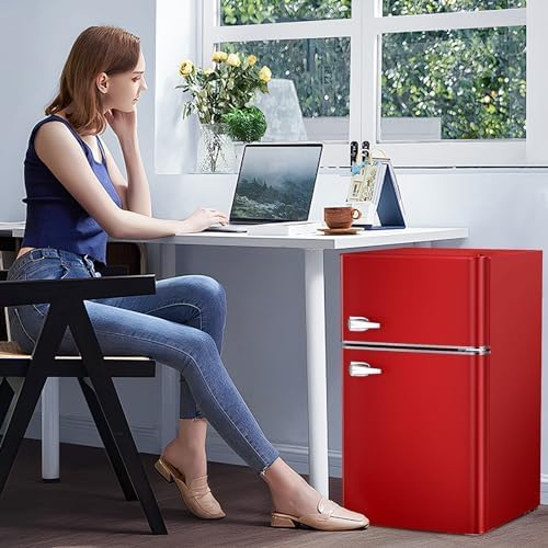 Kompaktkühlschrank Antarctic Star 2025 mit separatem Gefrierfach. Minikühlschrank mit Doppeltür. Verstellbare und herausnehmbare Ablagen. Retro-Design in Edelstahl. Für Wohnzimmer, Küche, Schlafzimmer oder Büro. 90 Liter Nutzinhalt. Farbe: Grün.