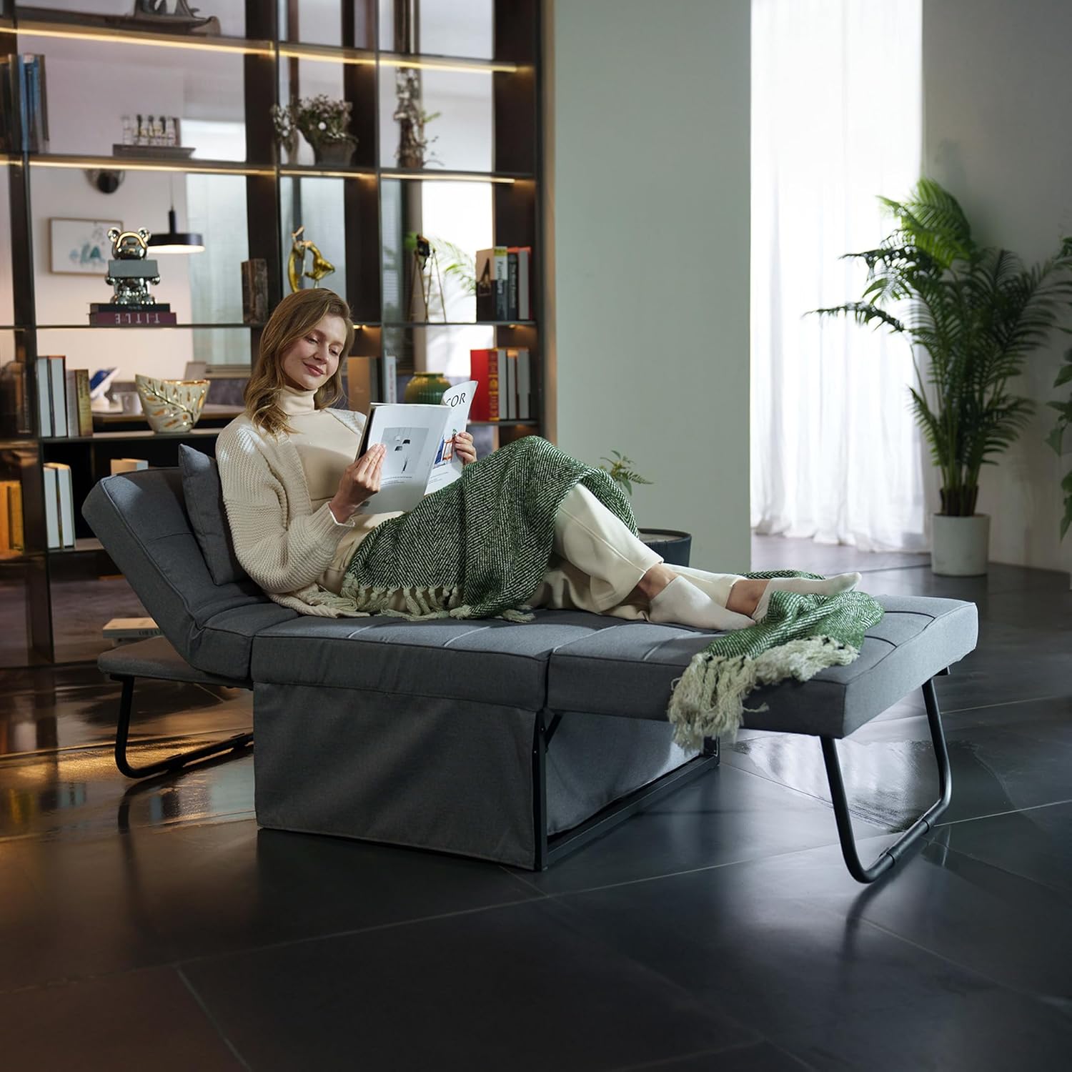 FLEXISPOT Schlafsofa, ausziehbarer Klappsessel mit Bettfunktion, Schlaffunktion, wandelbarer Schlafsessel, Belastbarkeit 300 kg, Grau