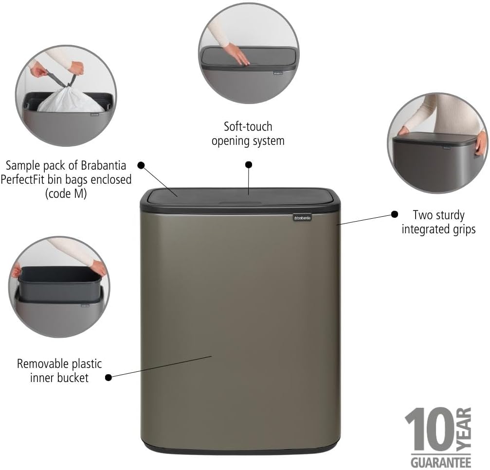 Brabantia Abfalleimer, Stahl matt, Anti-Fingerprint, 2 x 30 l