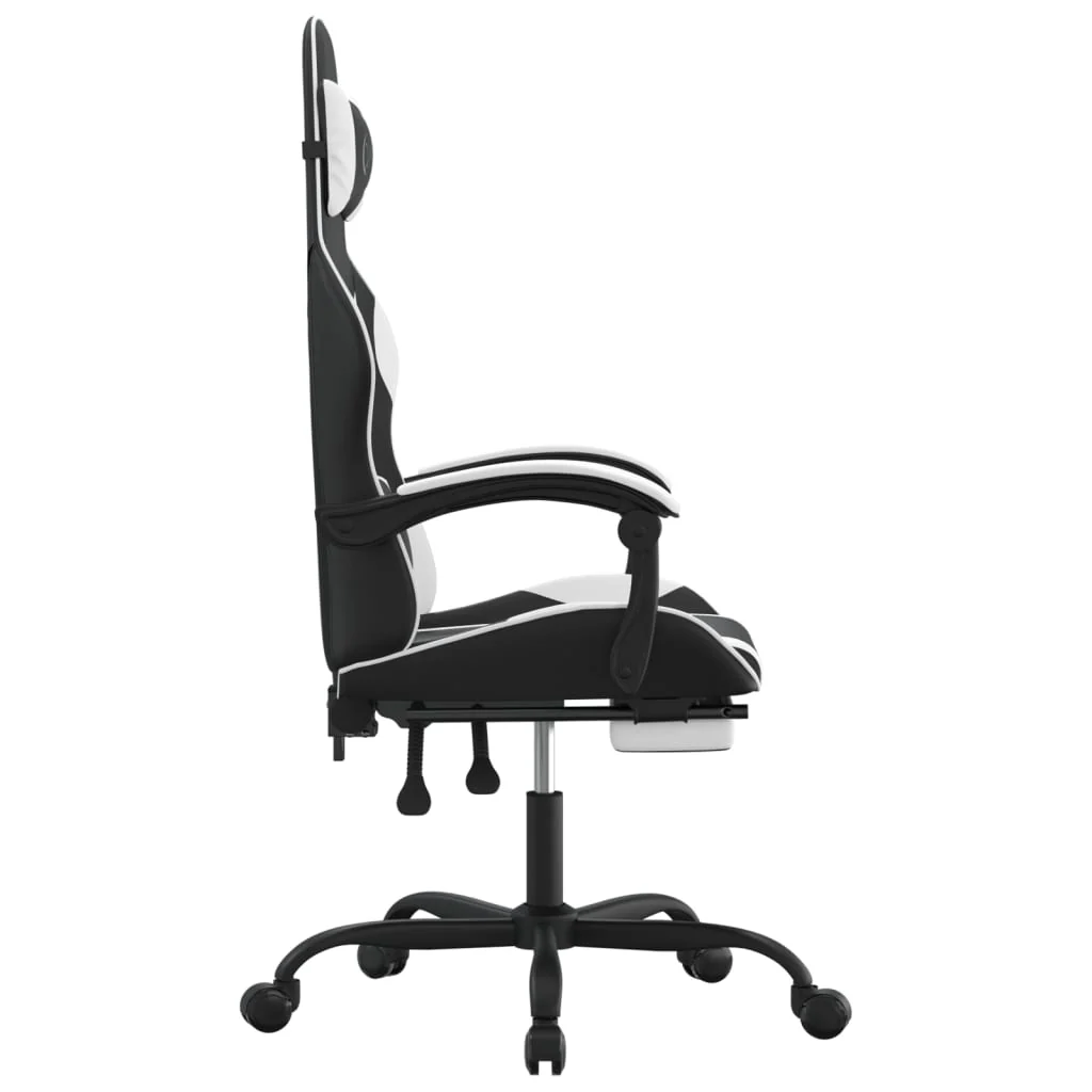 Chaise de jeu 2025 avec repose-pieds pivotant, similicuir noir et blanc V8635