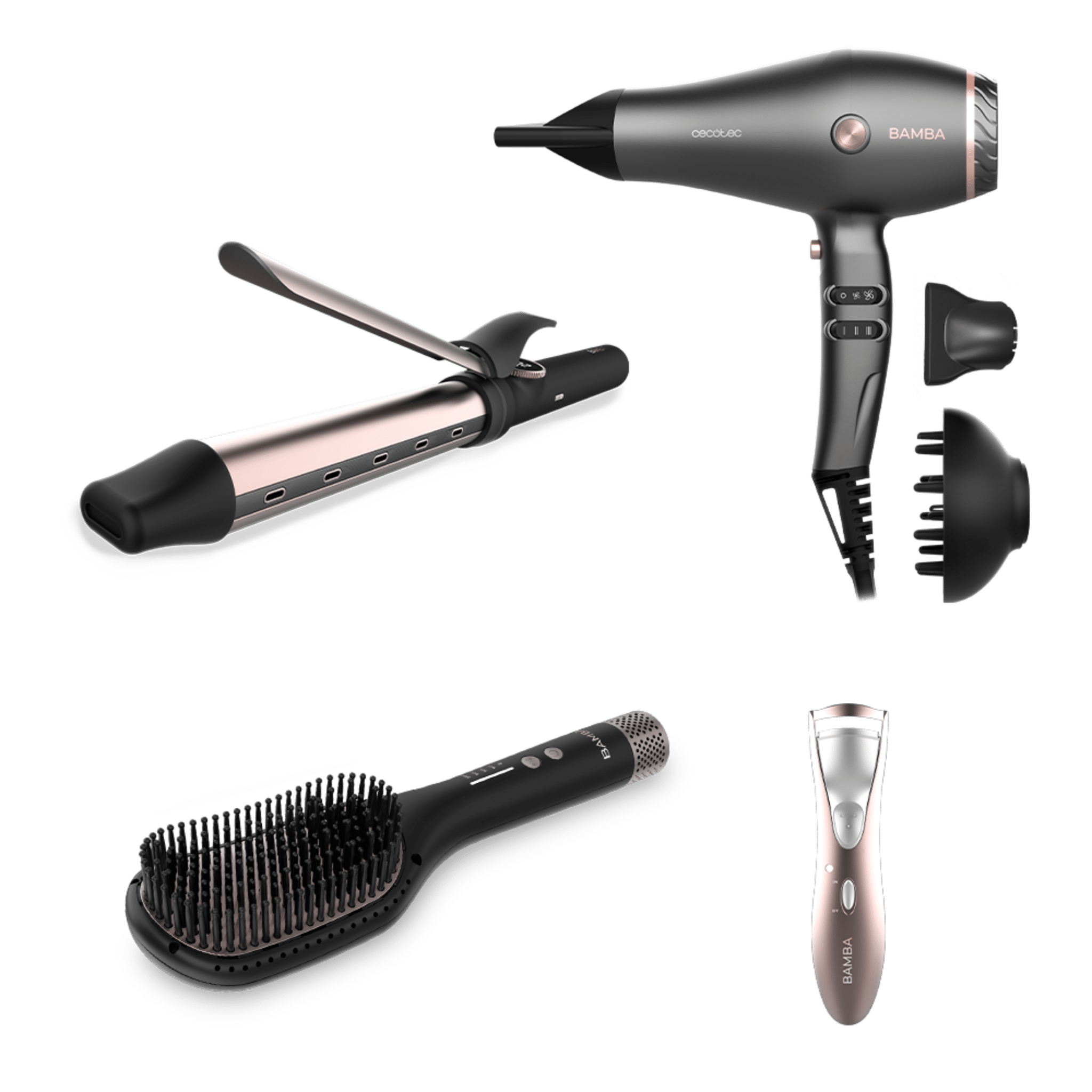 Set mit Bamba IoniCare Harmony + Bamba SurfCare Curly Sphere + Bamba InstantCare AirFlow + Bamba FaceCare i-Lash Curler