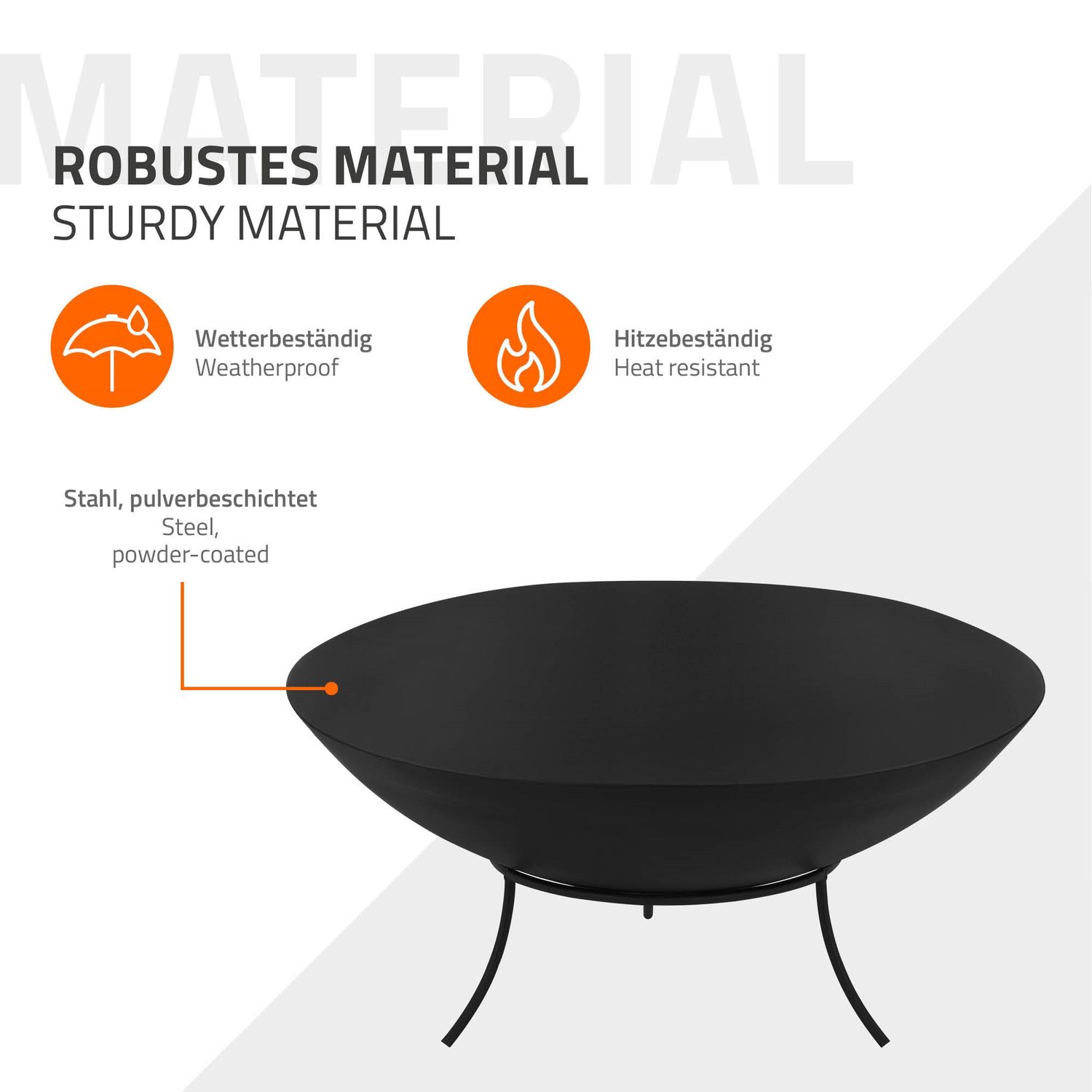 Feuerstelle aus Stahl mit Dreibein für Grillabende