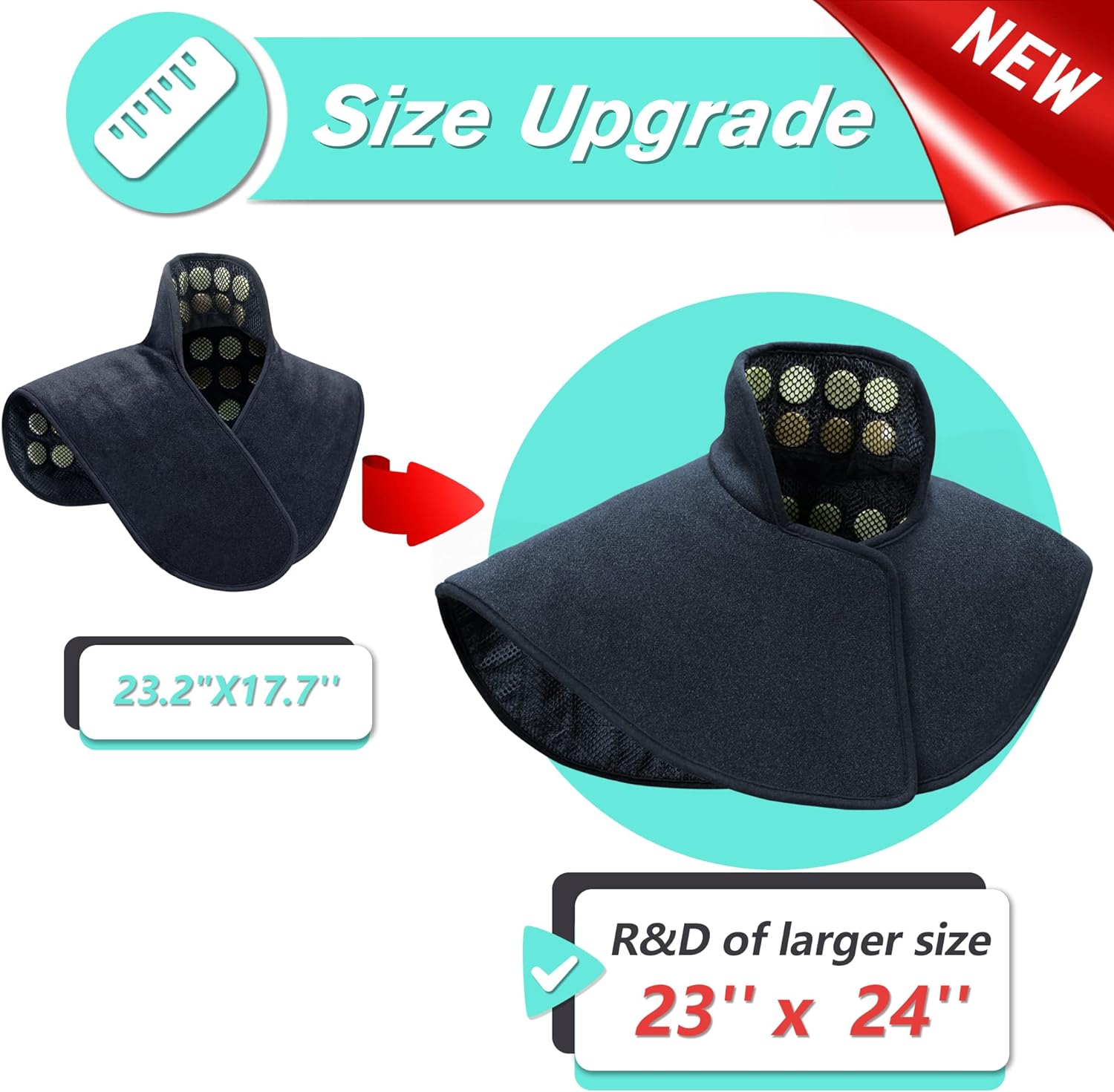 UTK Termisk Varmepude til Nakke og Skulder med Naturlig Jade og Turmalin, Forbedret Størrelse til at Dække Flere Områder af Nakke, Skuldre, Skulderblade og Ryg (23'' x 24'') | Gave til Far