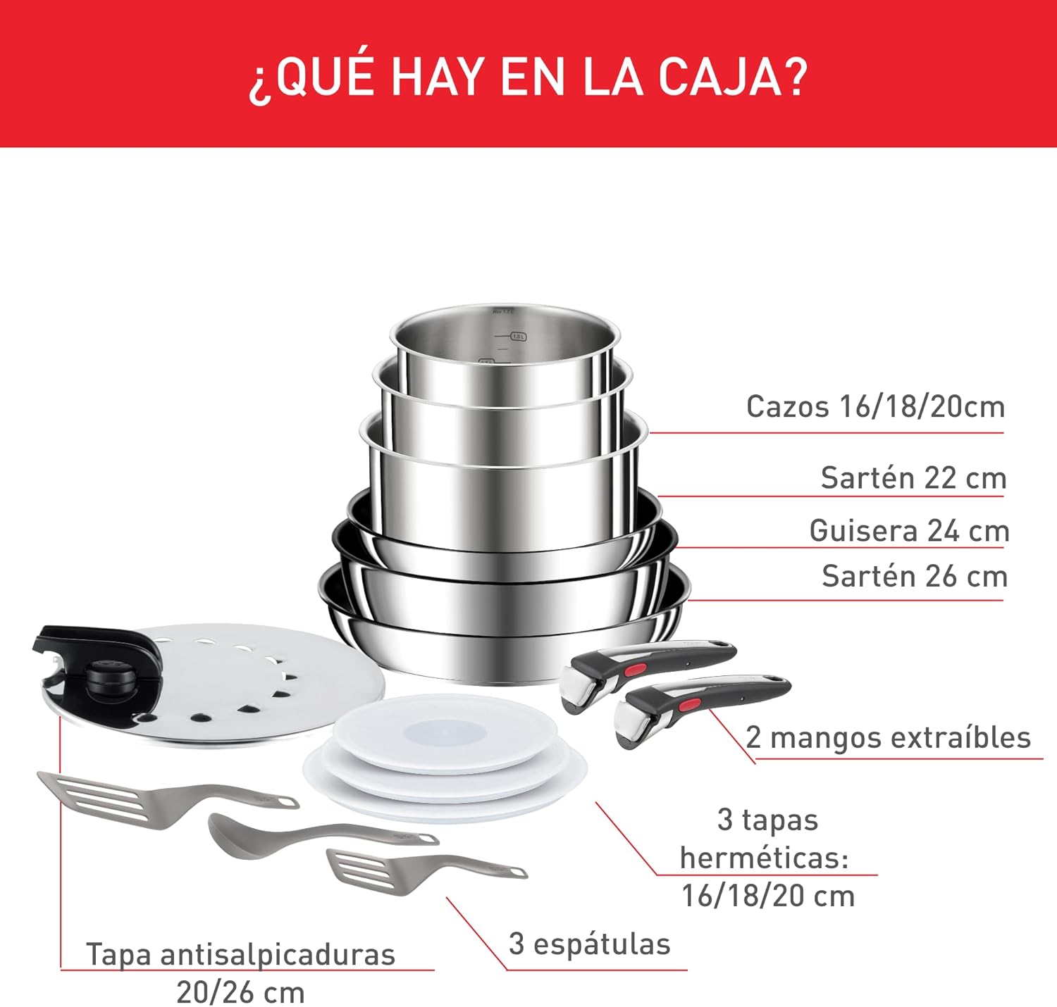 Tefal Ingenio Preference On Set: 2 Bratpfannen (24/28 cm) + 2 Stielkasserollen (16/20 cm) + 24 cm Topf + 26 cm Wok + 2 abnehmbare Griffe + 5 Zubehörteile | Induktionsgeeignet, antihaftbeschichtet, PFOA-frei