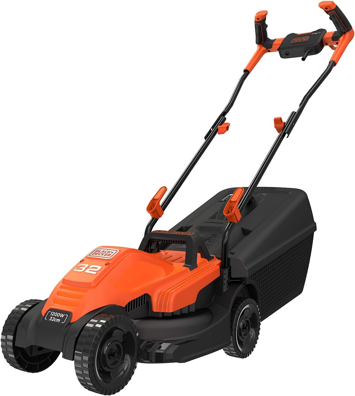 BLACK+DECKER Fahrrad-Rasenmäher, 1600 W, 38 cm Schnittbreite, E-Antrieb, EdgeMax und SoftTouch, 6 Schnitthöhen, 45-Liter-Fangbehälter, BEMW471BH