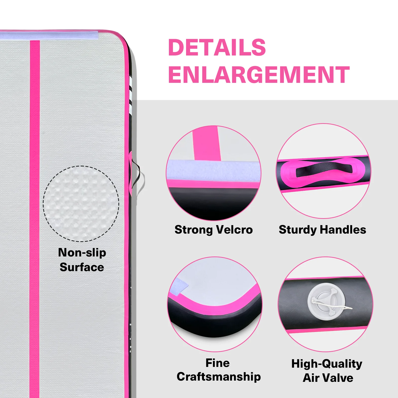 Airtrack 3 meter oppustelig træningsmåtte med rulle. 10 cm tyk træningsmåtte med elektrisk pumpesæt – til hjemmet, fitnesscentret eller udendørs.