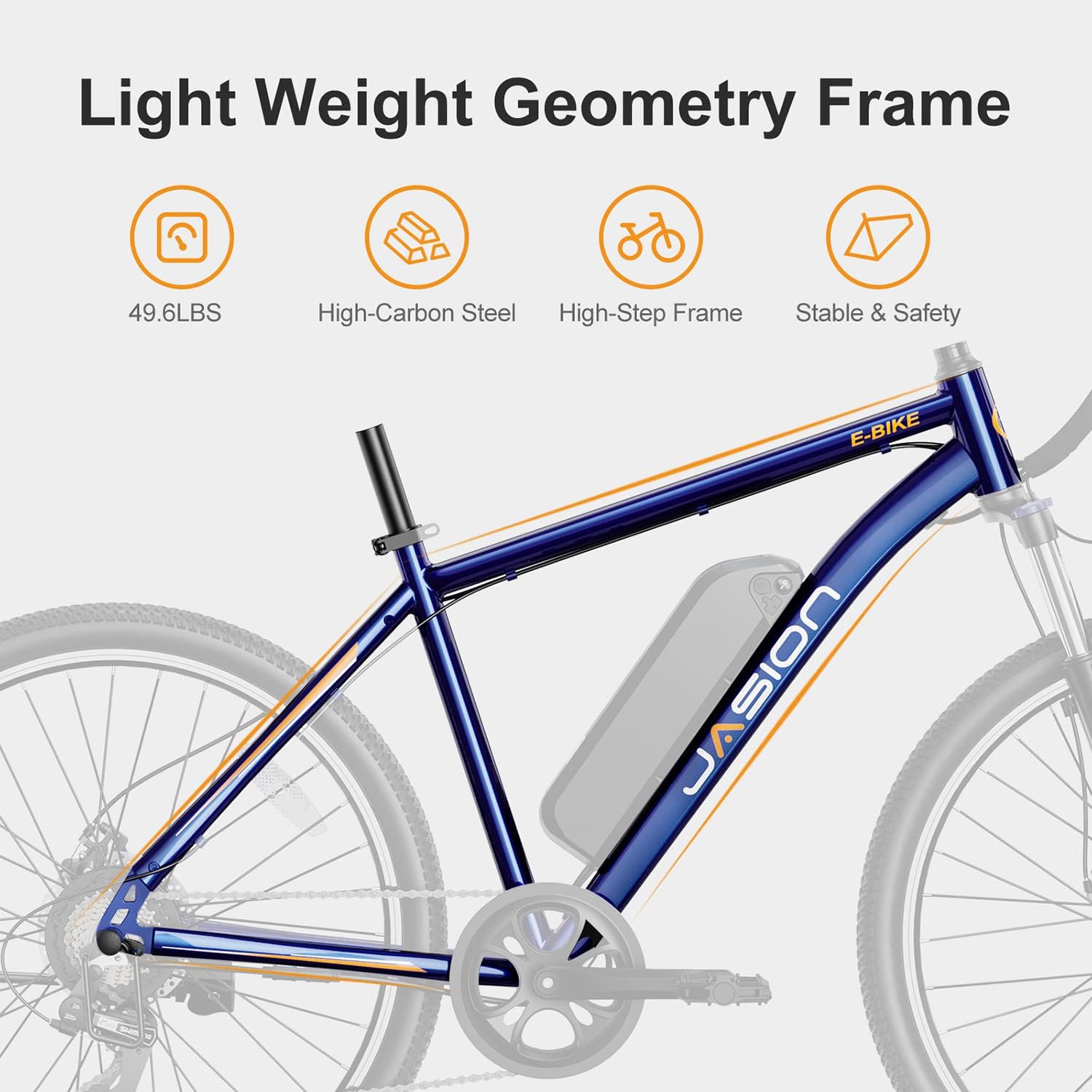 Vélo électrique Jasion EB5 pour adultes avec batterie amovible de 360 ​​Wh, 64 km, 32 km/h, VTT électrique de ville avec moteur de 350 W, 7 vitesses, pneus de 26 pouces et suspension avant.