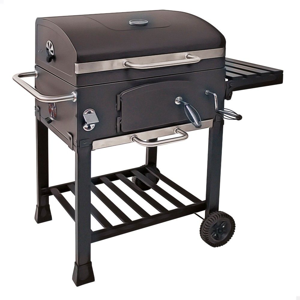 Tragbarer Holzkohlegrill mit Smoker, 102 x 65 x 104 cm – Stahl, Schwarz
