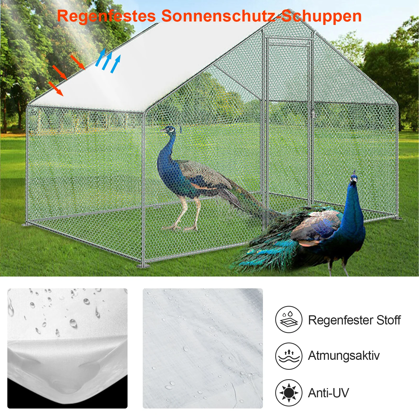 Sonnewelt Hühnerstall-Außengehege mit Markise, Baujahr 2025 – 3 x 2 x 2 m