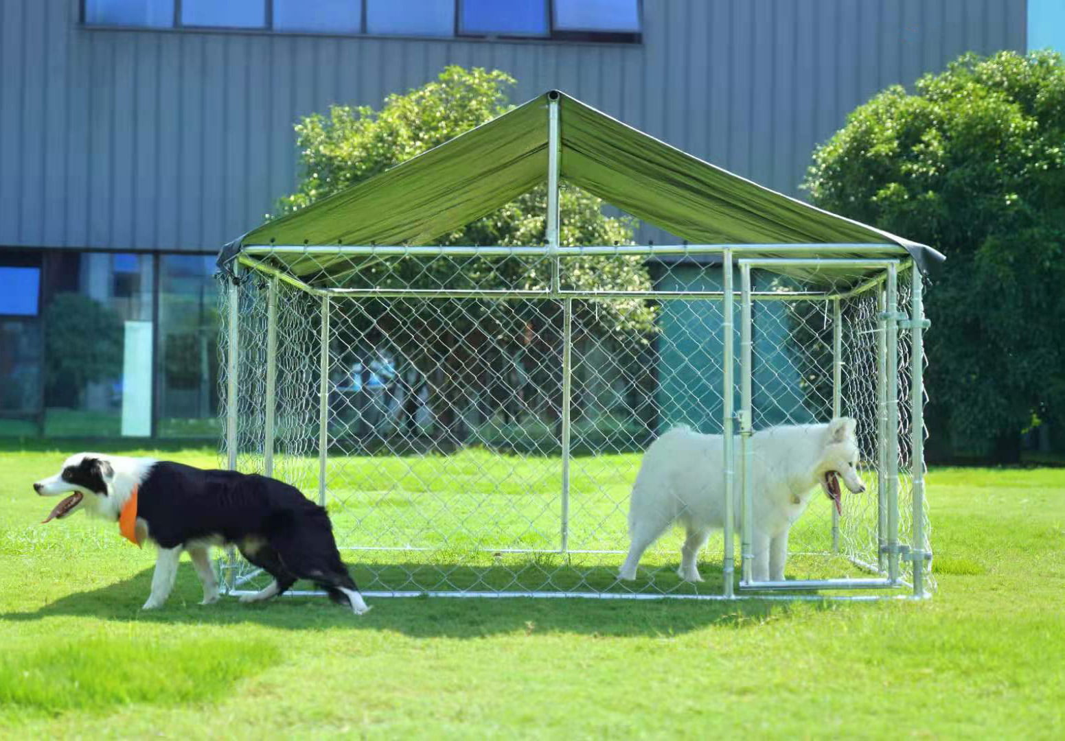2025 Petony udendørs hundegård – bur. Lukket hundegård og kravlegård med højstyrke galvaniseret net og vandtæt og UV-bestandigt tag.