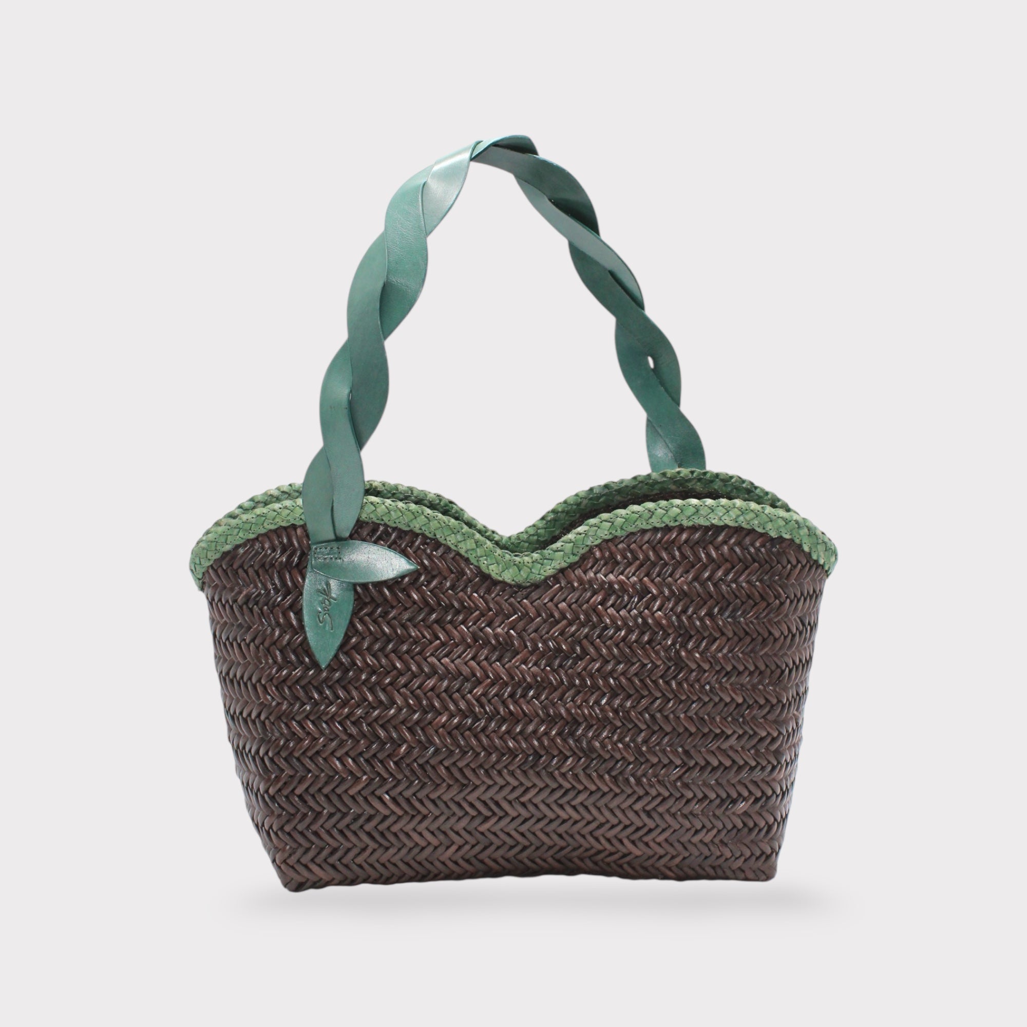 Léafa - Handwoven Leather Shoulder Bag | Green & Coffee