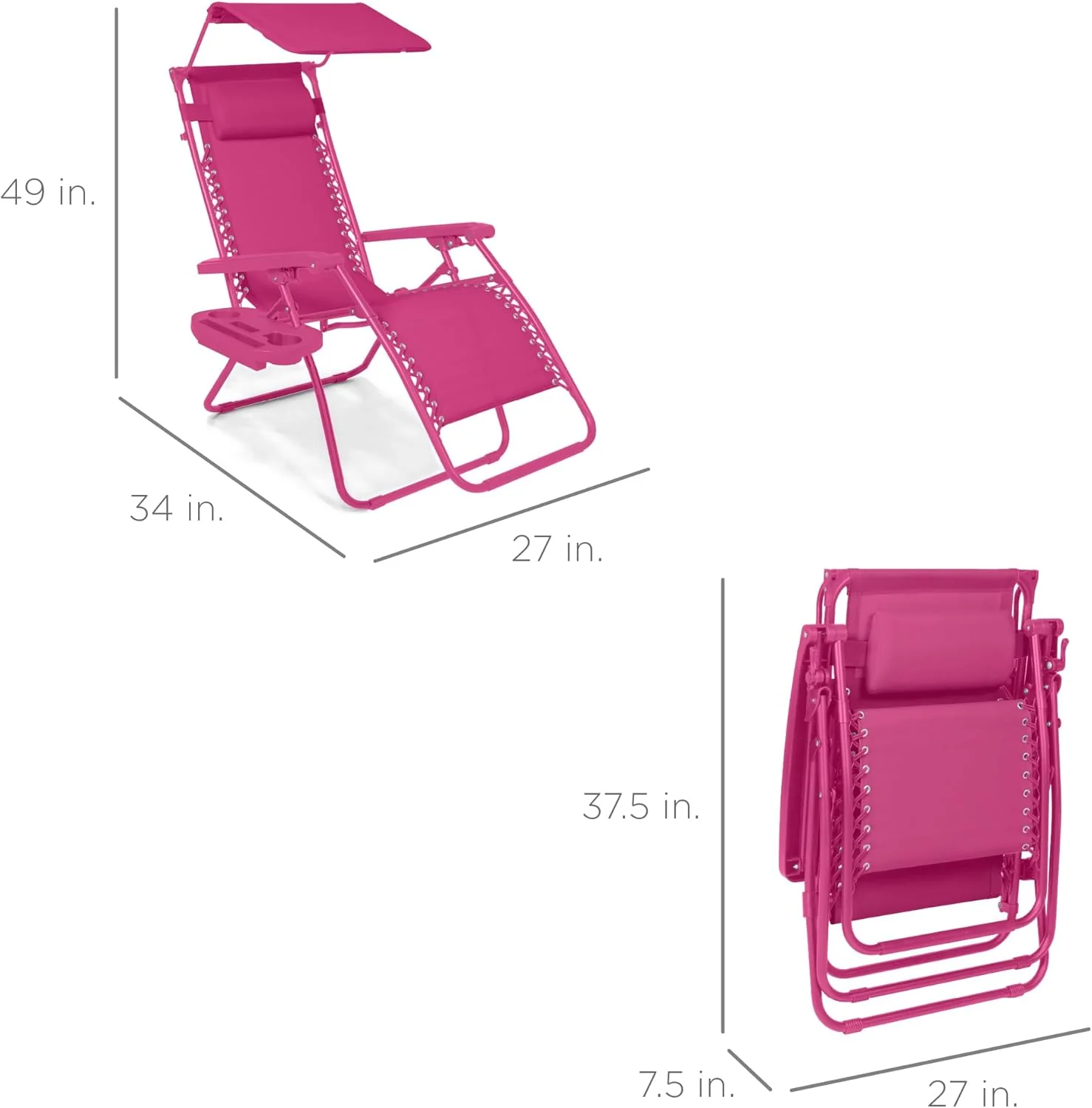 Bedste valg – Zero Gravity-lænestol til terrassen. Justerbar og foldbar udendørsstol med baldakin, nakkepude og sidebakke. Textilene – Påfugleblå