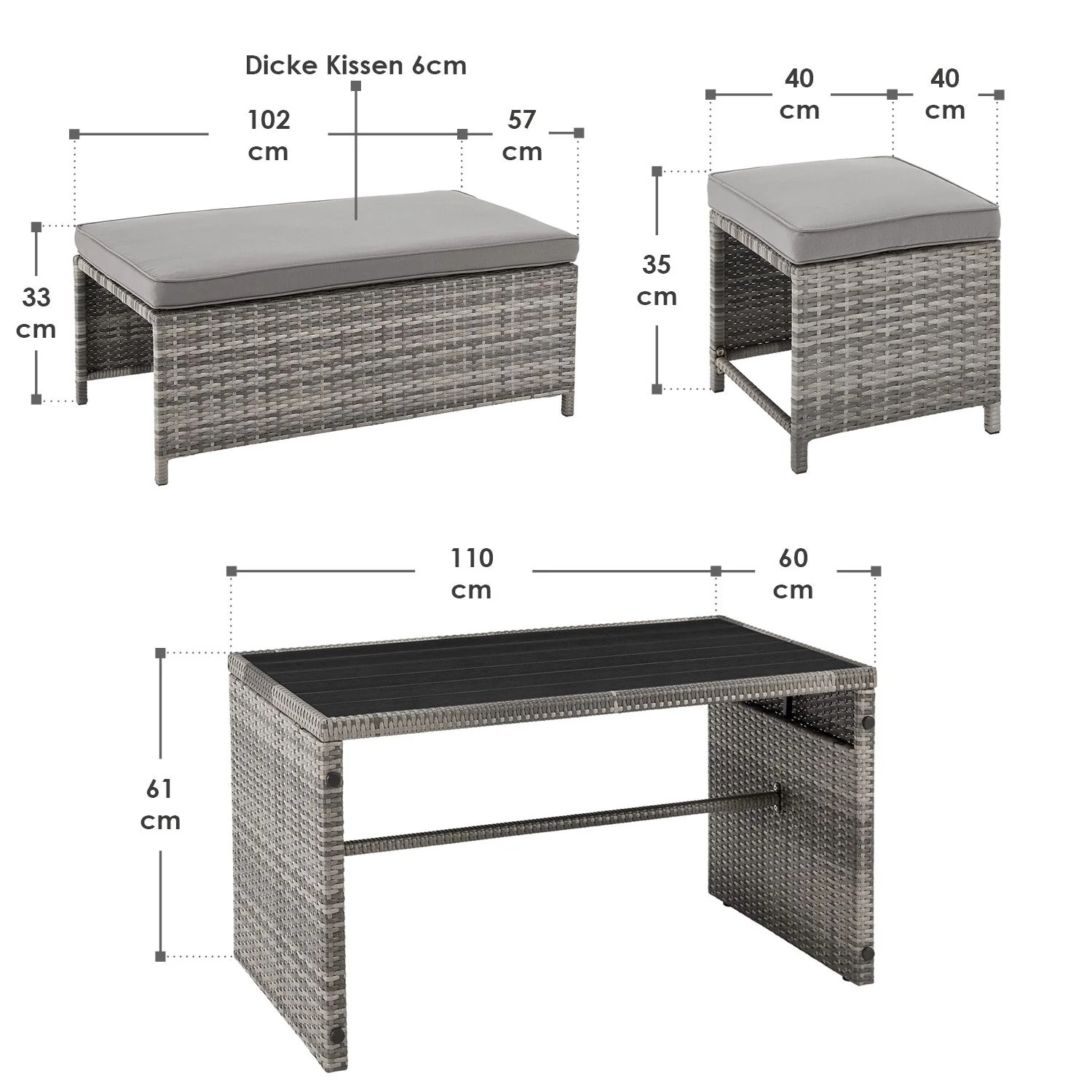 Ensemble de jardin Jamaika 2-en-1 en rotin synthétique 2025 – Modulaire, compact et élégant