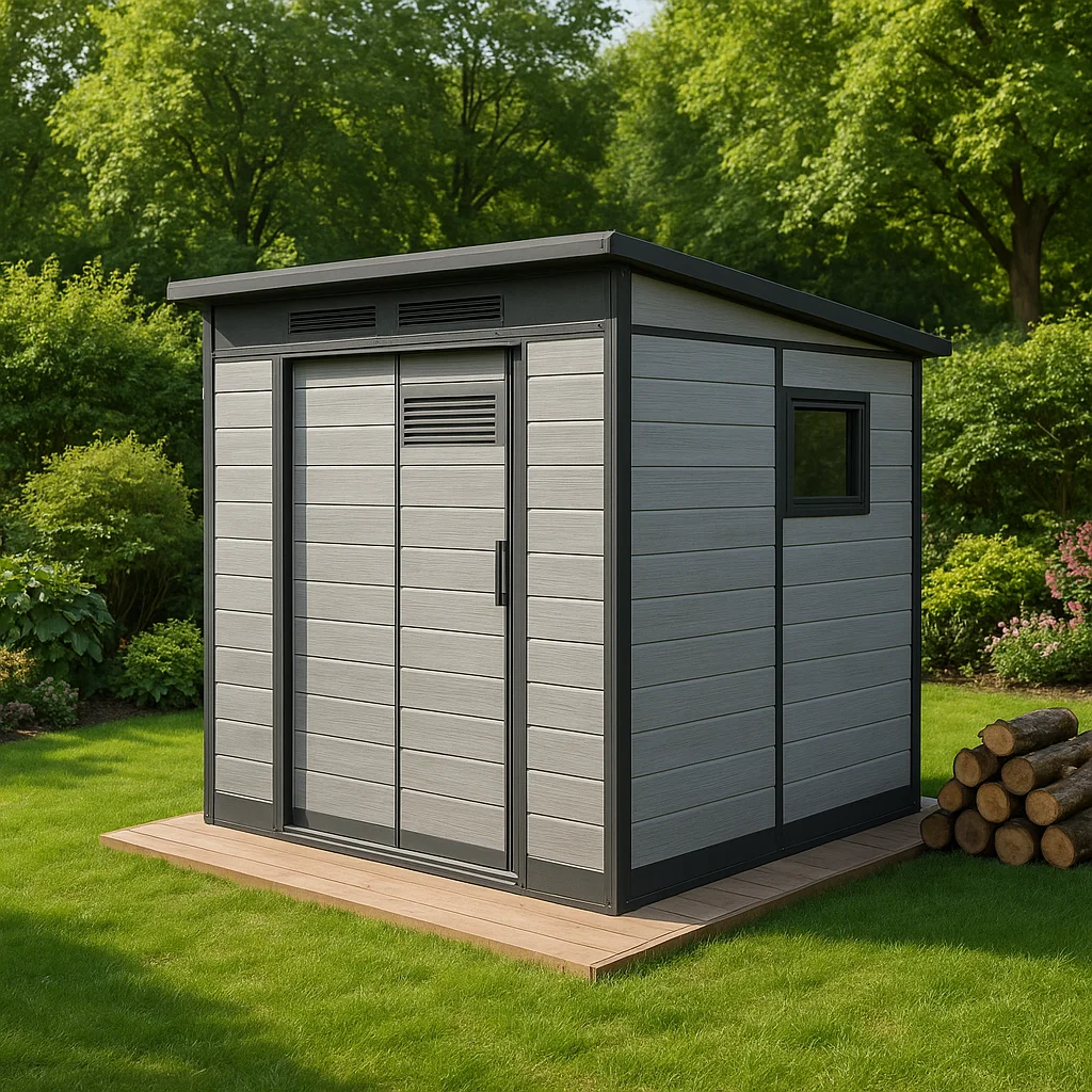 Abri de jardin en résine gris clair et noire, 190 x 170 x 190 cm BLMYwMQ174no