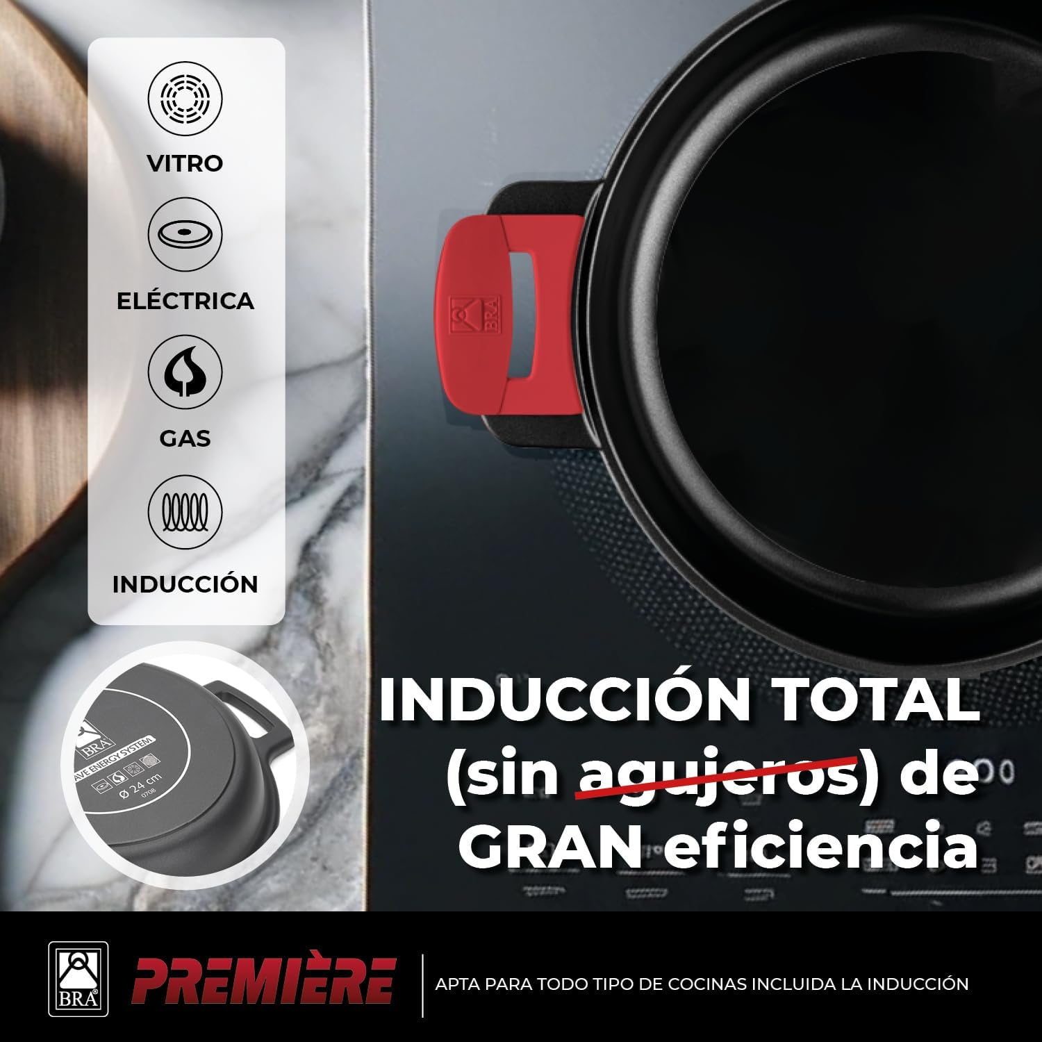 BRA Premiere 9-teiliges Antihaft-Kochgeschirr-Set aus Aluminiumguss, inklusive abnehmbarer Griffe, PFOA-frei, geeignet für alle Herdarten und Backöfen