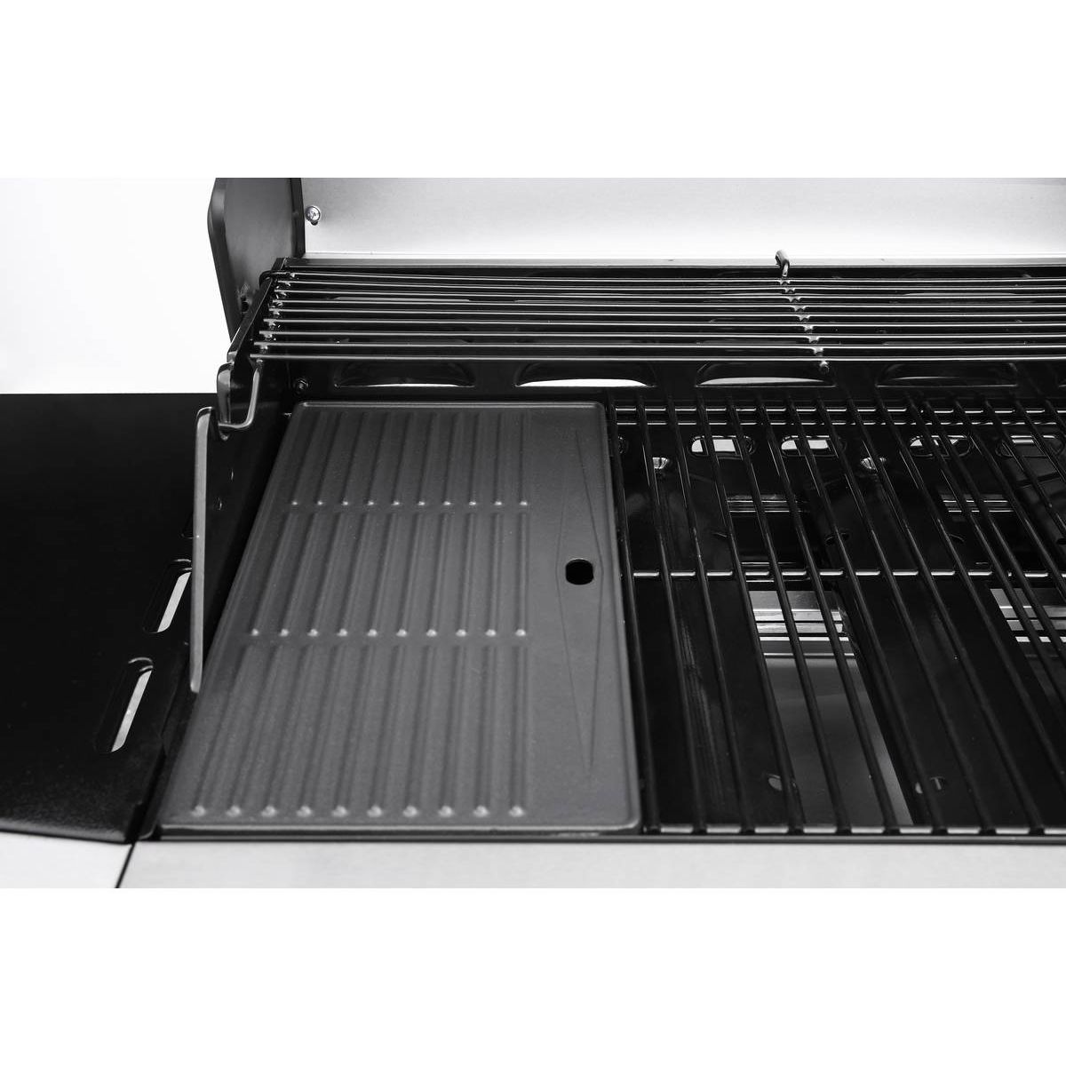 Gasgrill mit LED-Beleuchtung „Bingo 4“ – 4 Brenner (1 Seite) – 14 kW + Schutzabdeckung – Silber