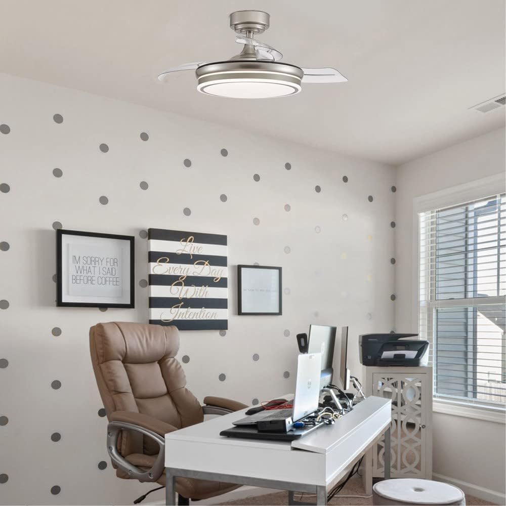 Wonderlamp – Mini ventilateur de plafond LED Pearl avec pales rétractables, moteur CC silencieux, 3 températures de couleur réglables, 46 W, blanc