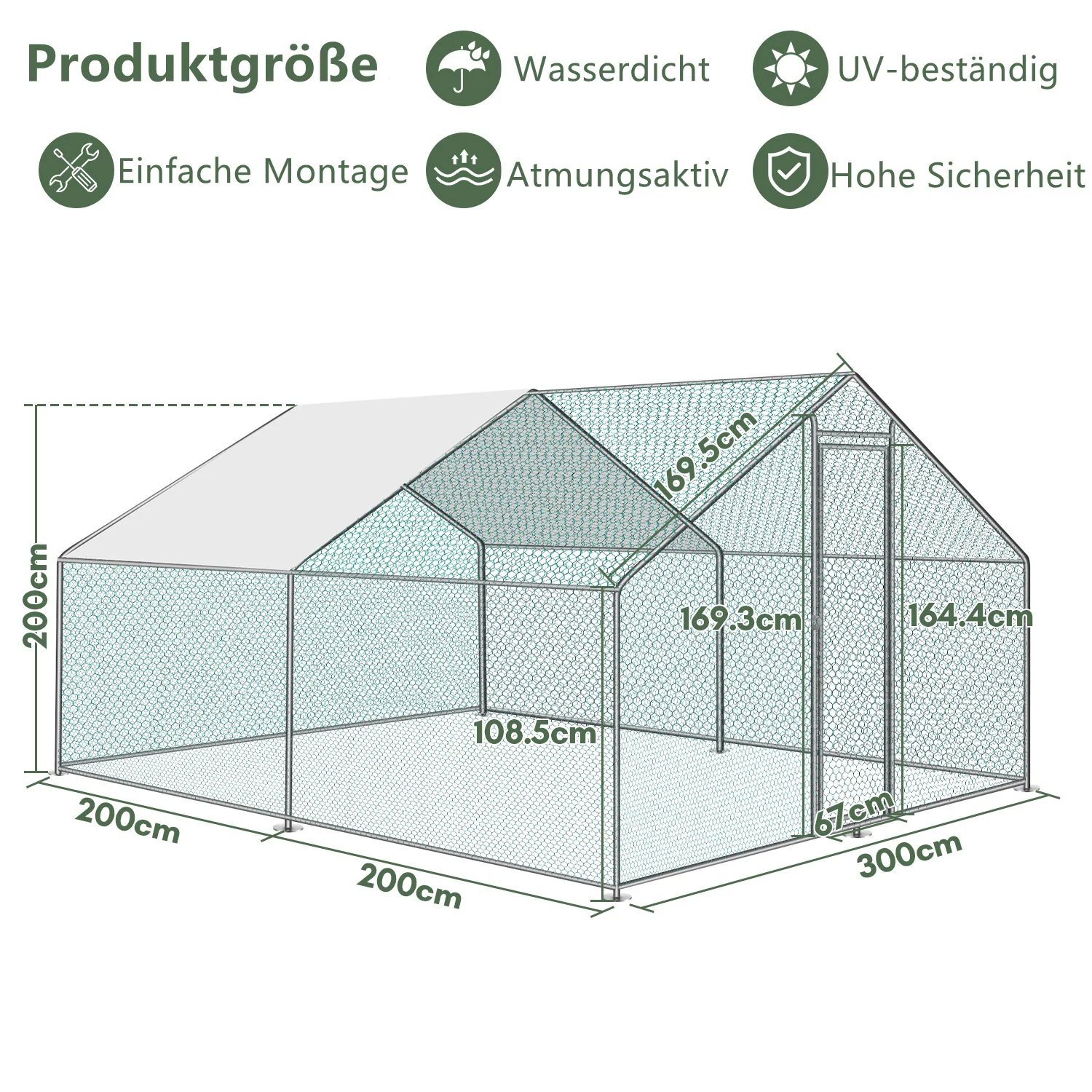 Sonnewelt 2025 Metall-Hühnerstall für den Außenbereich mit Markise – 3 x 4 x 2 m