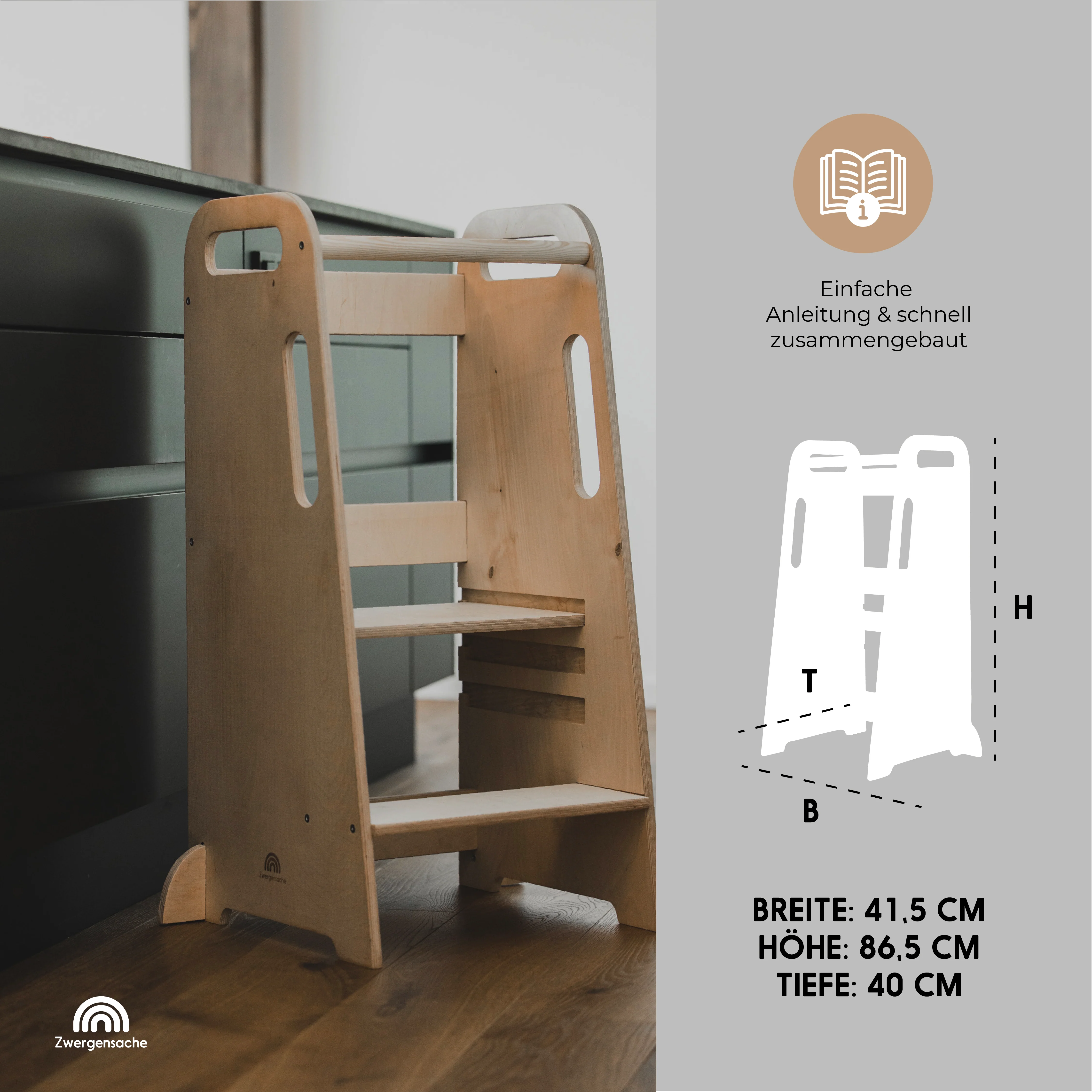 Tour d'apprentissage en bois 2025. Hauteur réglable. Robuste et sécuritaire. À partir de 12 mois.