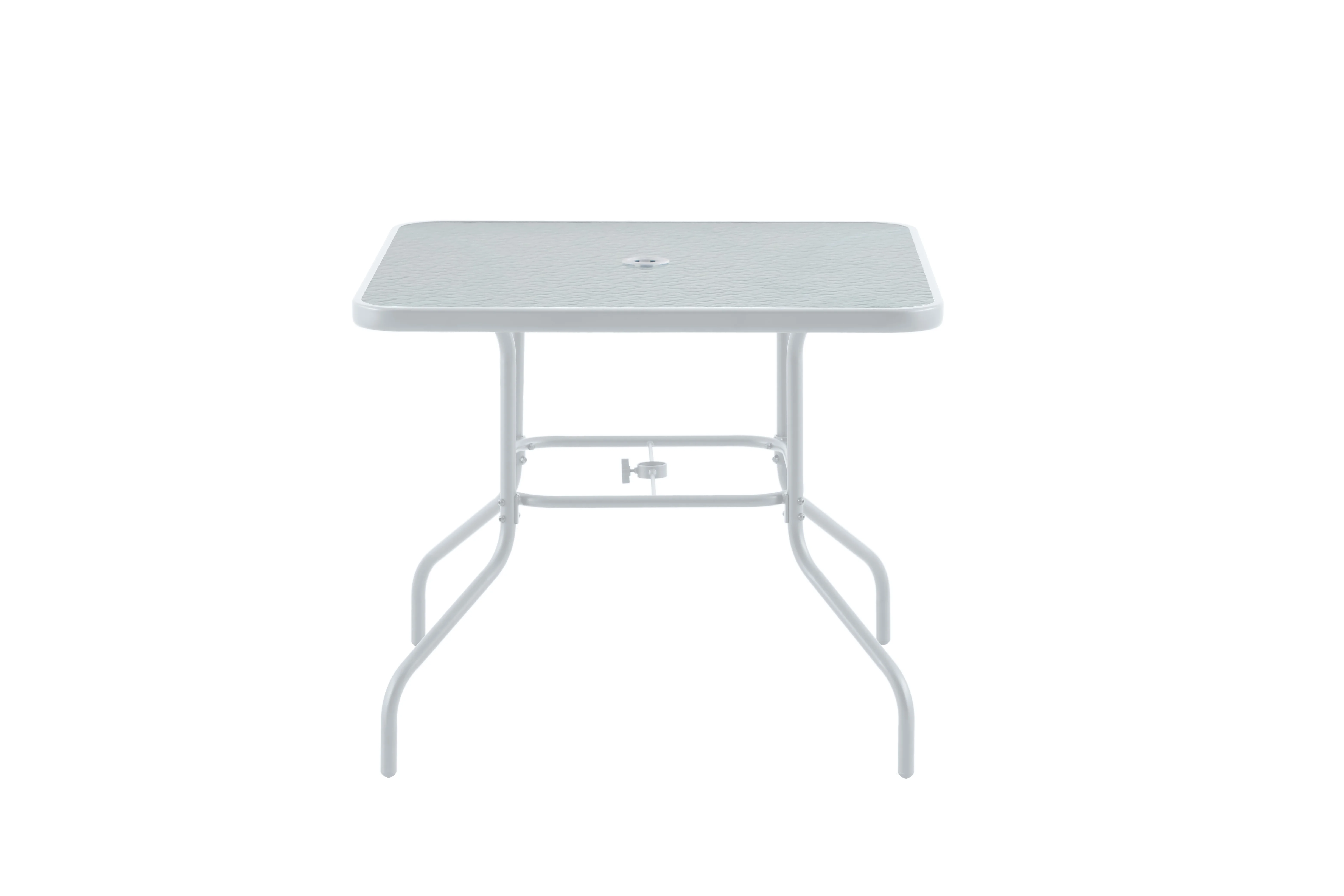 2025 Mainstays Albany Lane 6-delt udendørs spisebordssæt med parasol. Stål. Rød