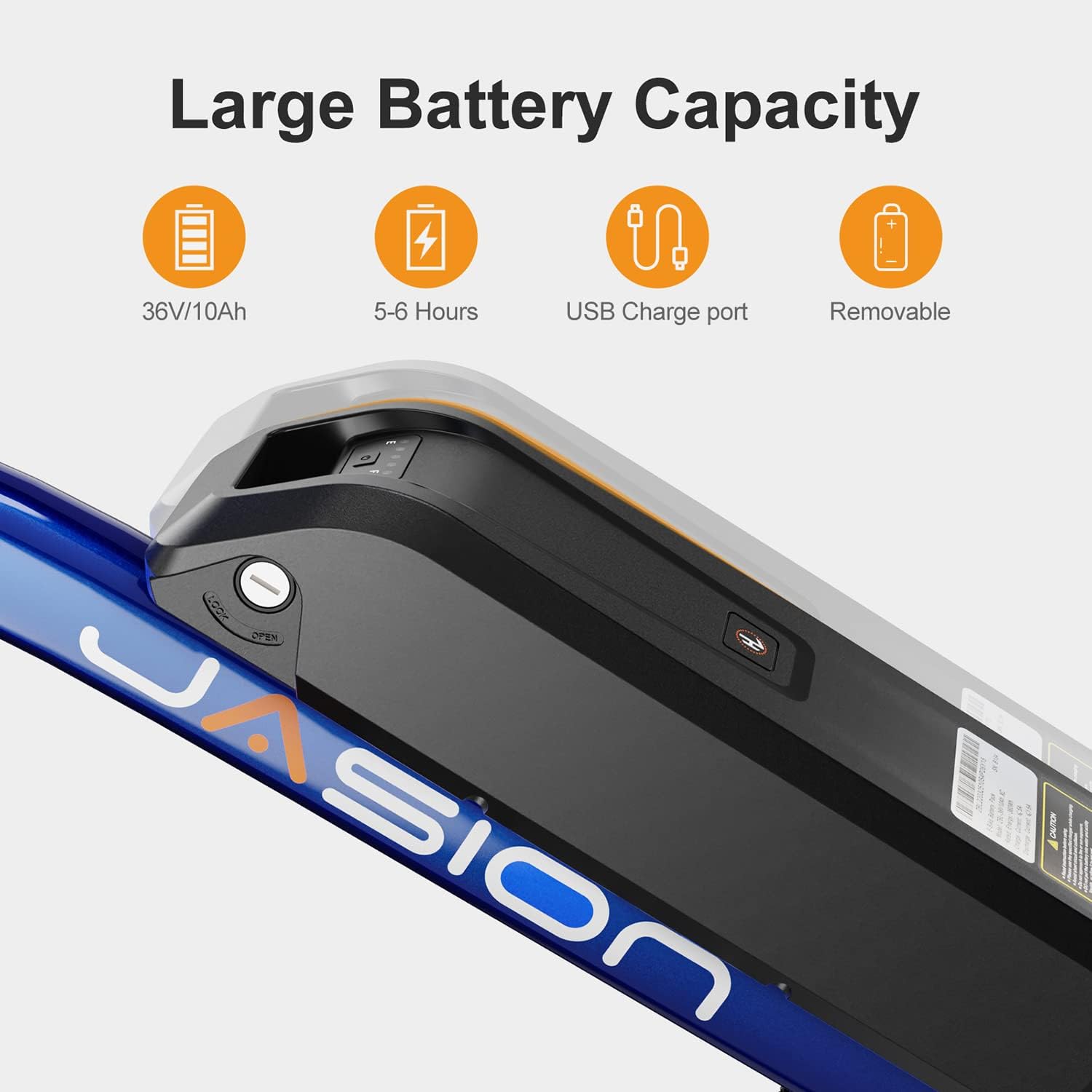 Vélo électrique Jasion EB5 pour adultes avec batterie amovible de 360 ​​Wh, 64 km, 32 km/h, VTT électrique de ville avec moteur de 350 W, 7 vitesses, pneus de 26 pouces et suspension avant.