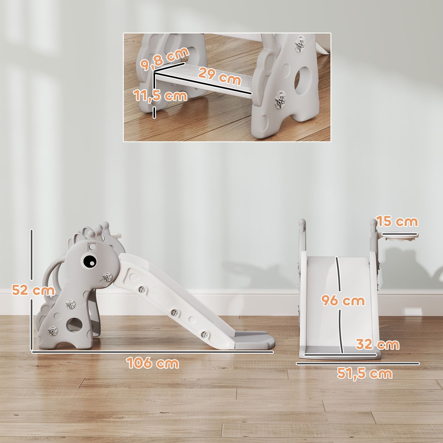 Aiyaplay 3-in-1 Kinderrutsche mit grauem Giraffenmotiv