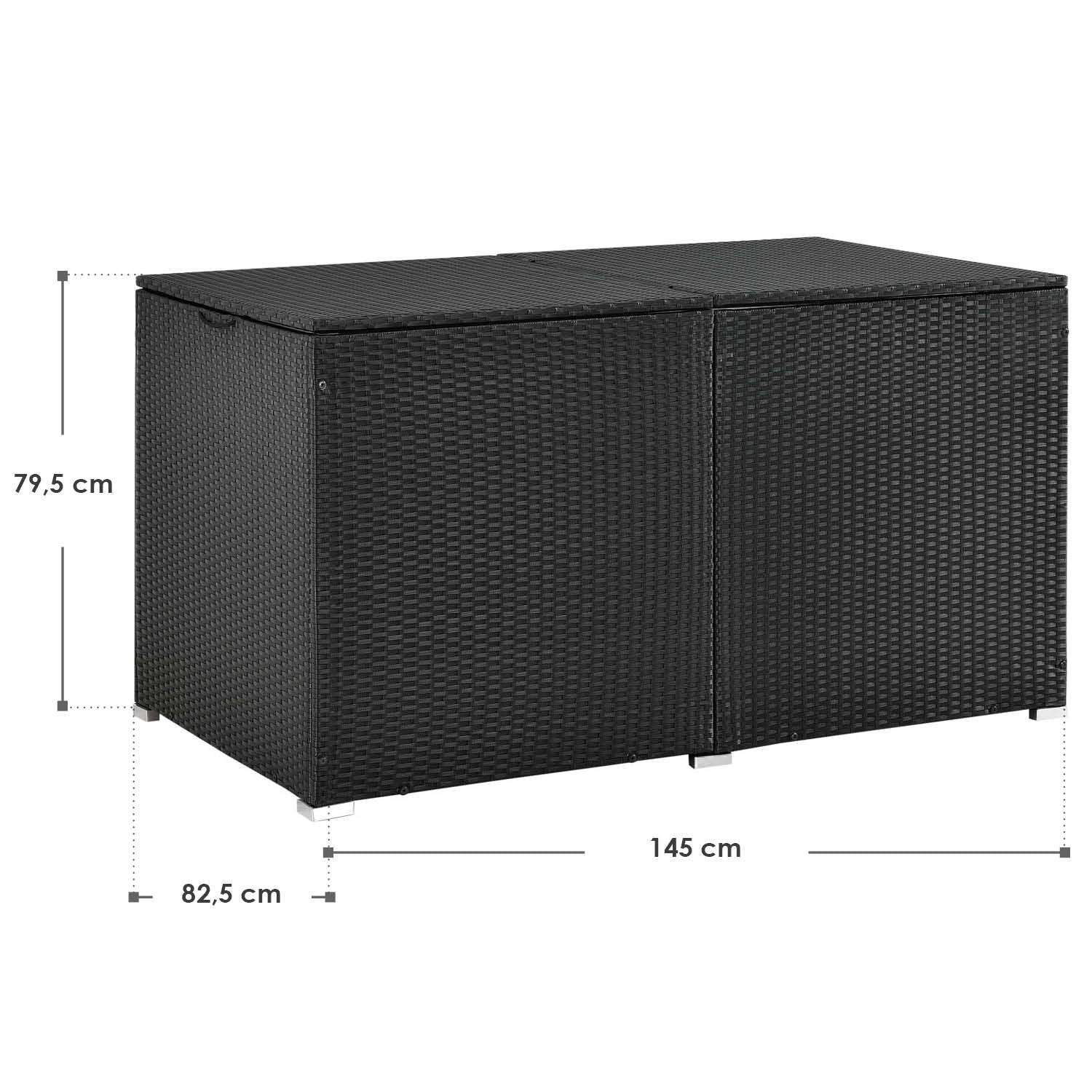 Coffre de rangement de jardin Ikaria 2025 en résine tissée – 950 L avec couvercle et doublure intérieure pour coussins