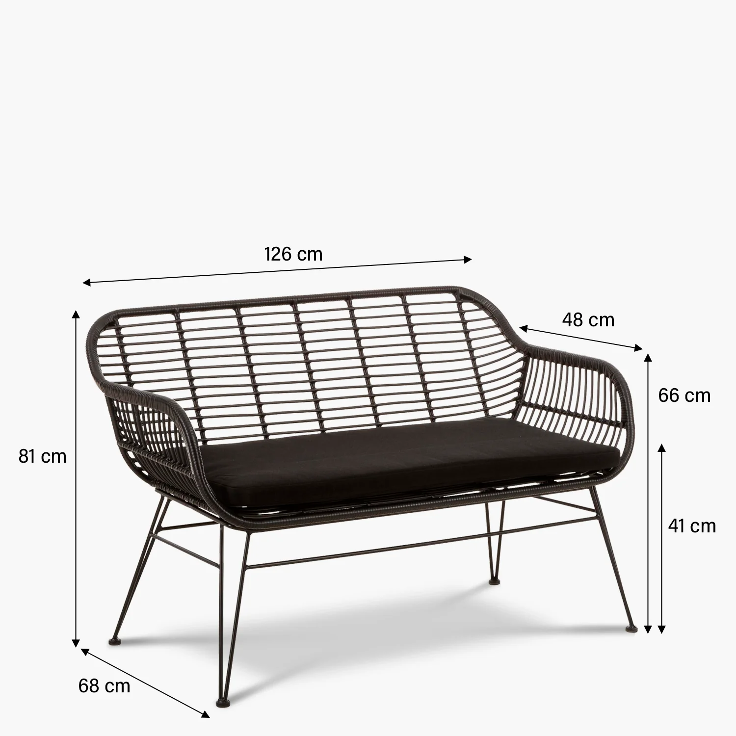 Banc en rotin synthétique noir Crète 2025