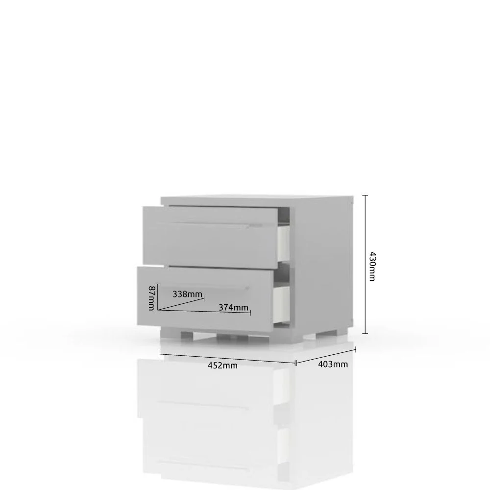 Hochglanzweißer Klaviernachttisch mit 2 Schubladen, 45 cm breit