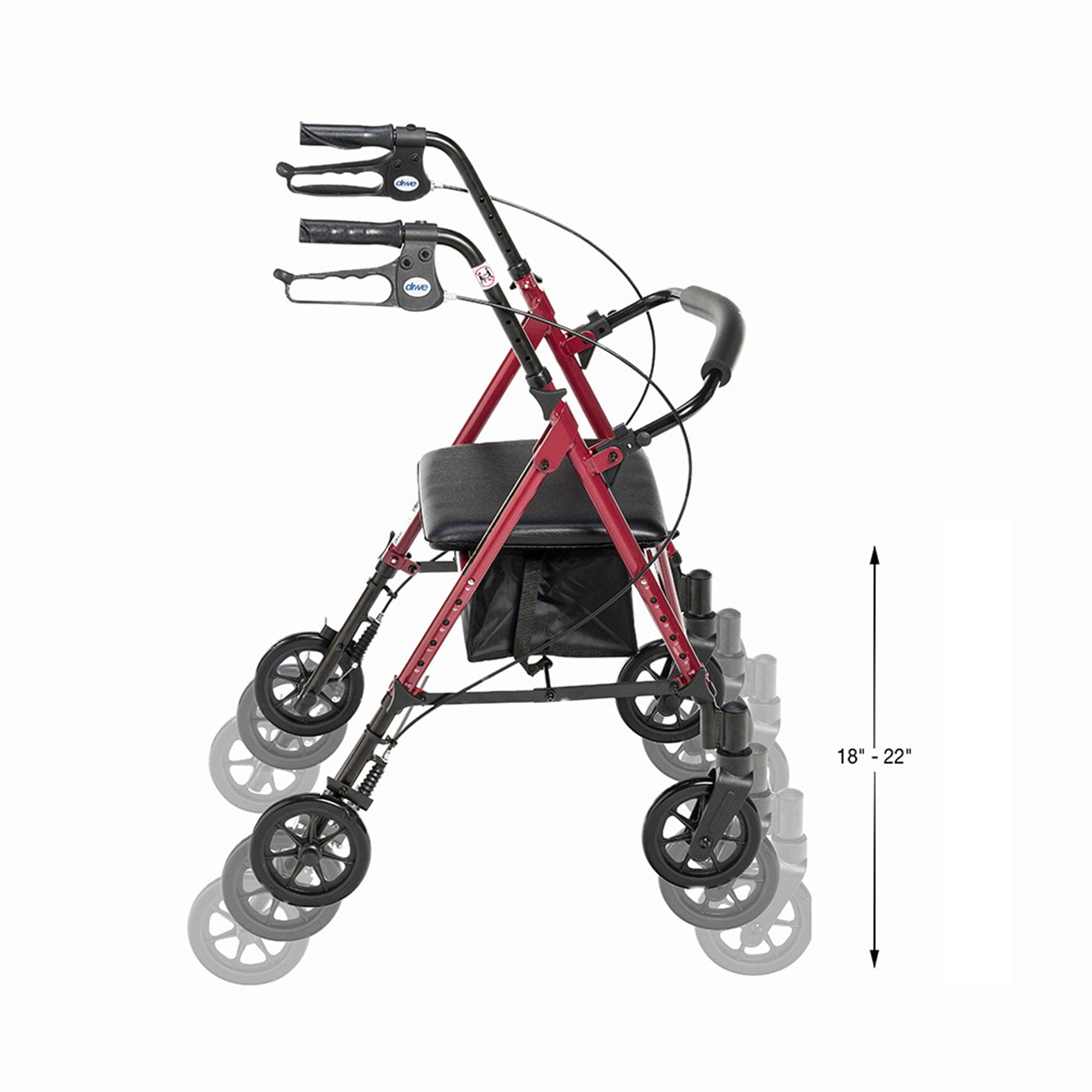 Déambulateur en aluminium réglable en hauteur avec roues de 15 cm, rouge – Drive Medical