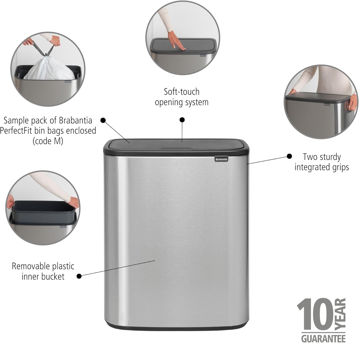 Brabantia Abfalleimer, Stahl matt, Anti-Fingerprint, 2 x 30 l