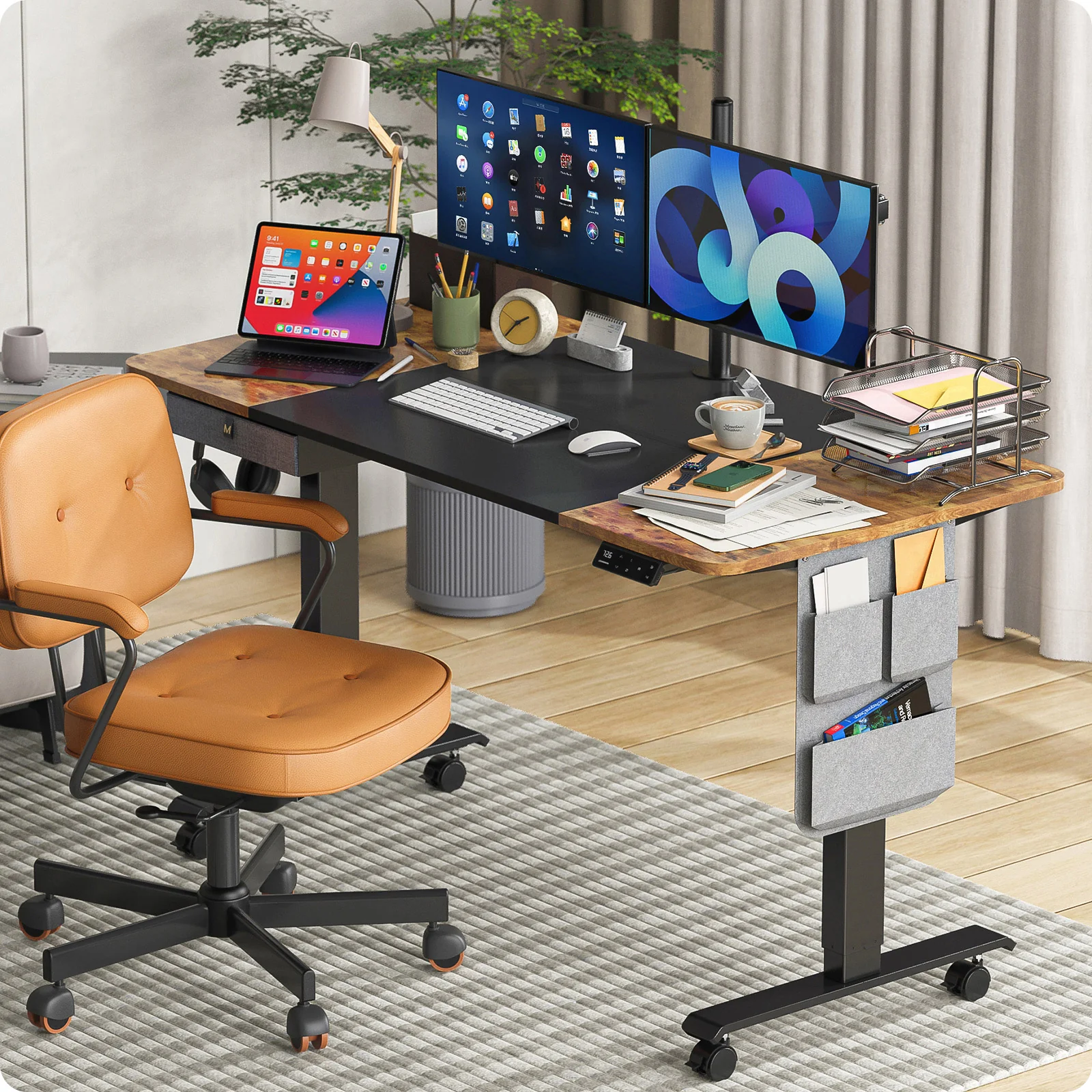 Maidesite M2 höhenverstellbarer elektrischer Schreibtisch, 140 x 71 cm, mit Zubehörset für das Homeoffice