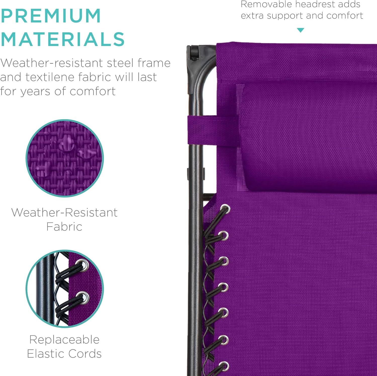 Bedste valg – Zero Gravity-lænestol til terrassen. Justerbar og foldbar udendørsstol med baldakin, nakkepude og sidebakke. Textilene – Påfugleblå