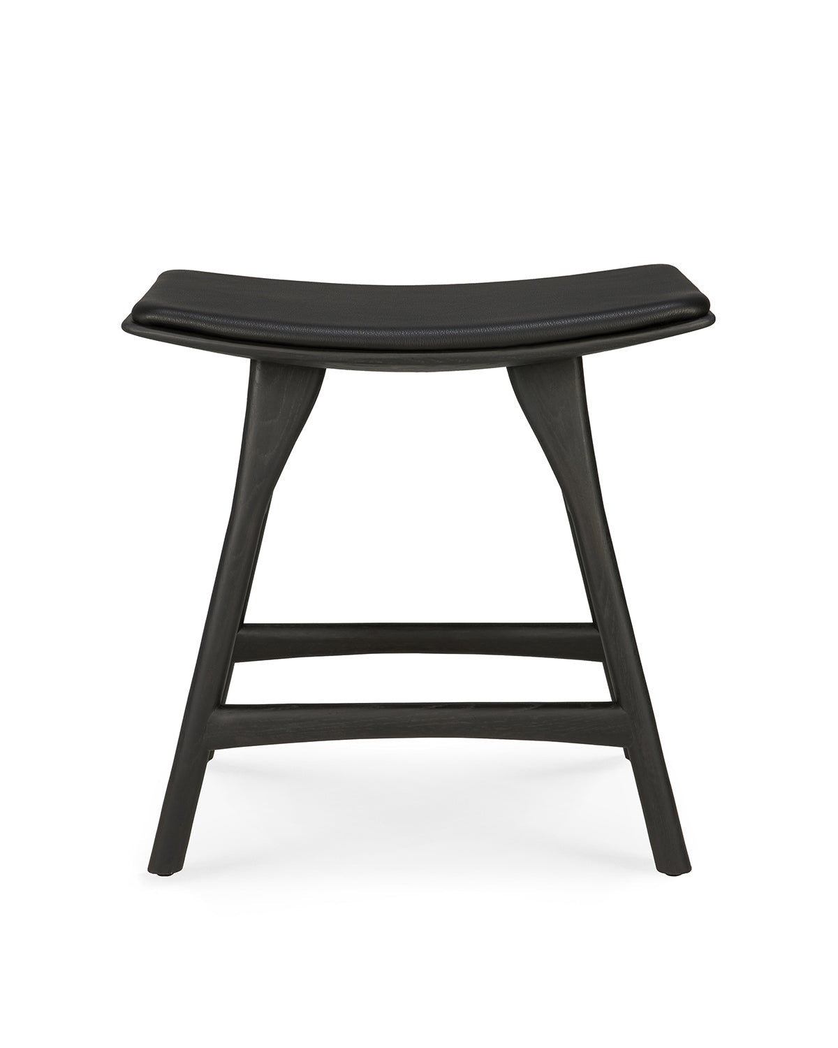 Taburete de comedor Osso - Negro con asiento de cuero