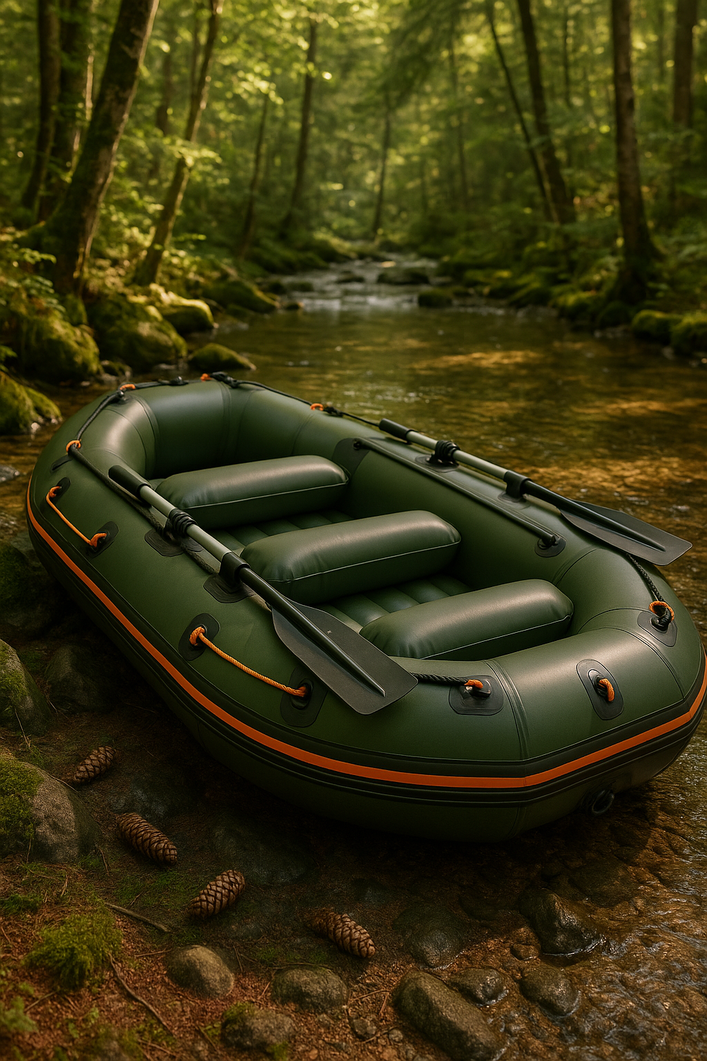 Bateau gonflable en PVC vert, adapté aux rivières et aux lacs, dimensions : 291 x 127 x 46 cm, référence QmpUVWm516zE