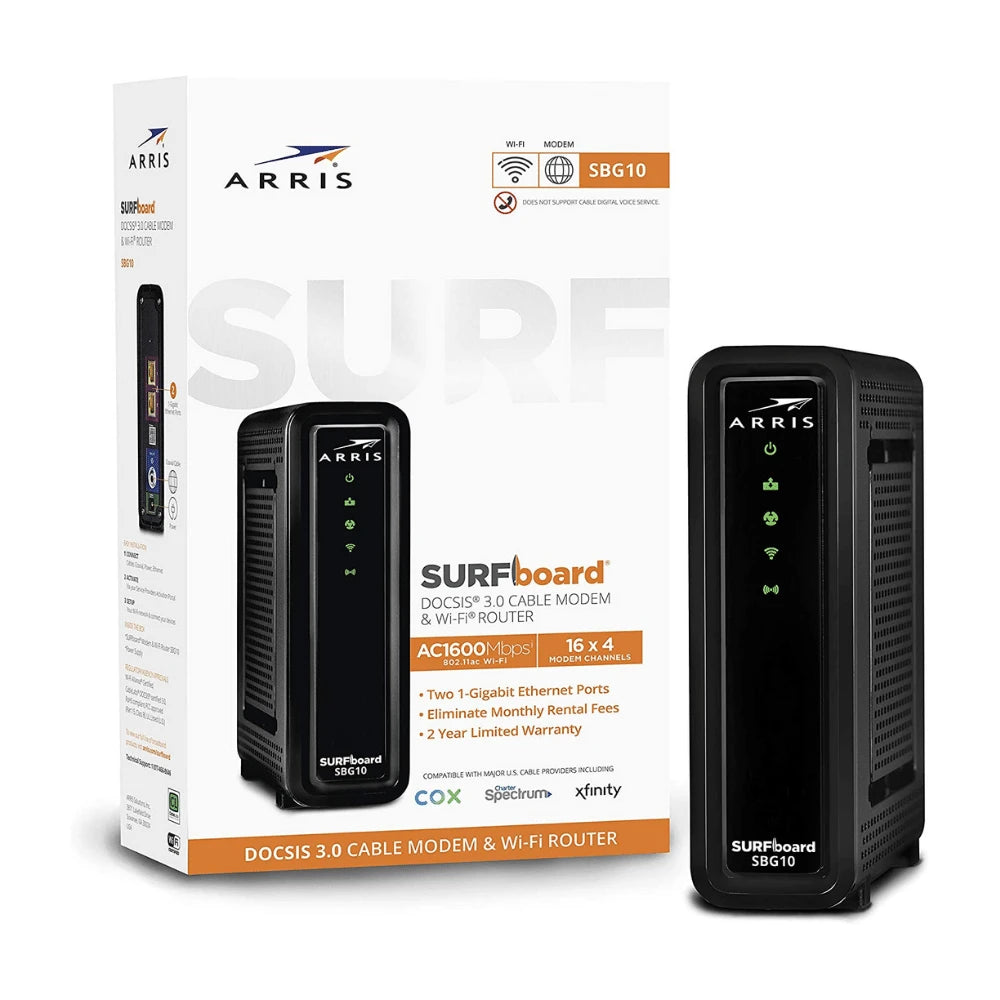 2025 Arris SURFboard SBG10 DOCSIS 3.0 Kabelmodem und AC1600 Dualband-WLAN-Router