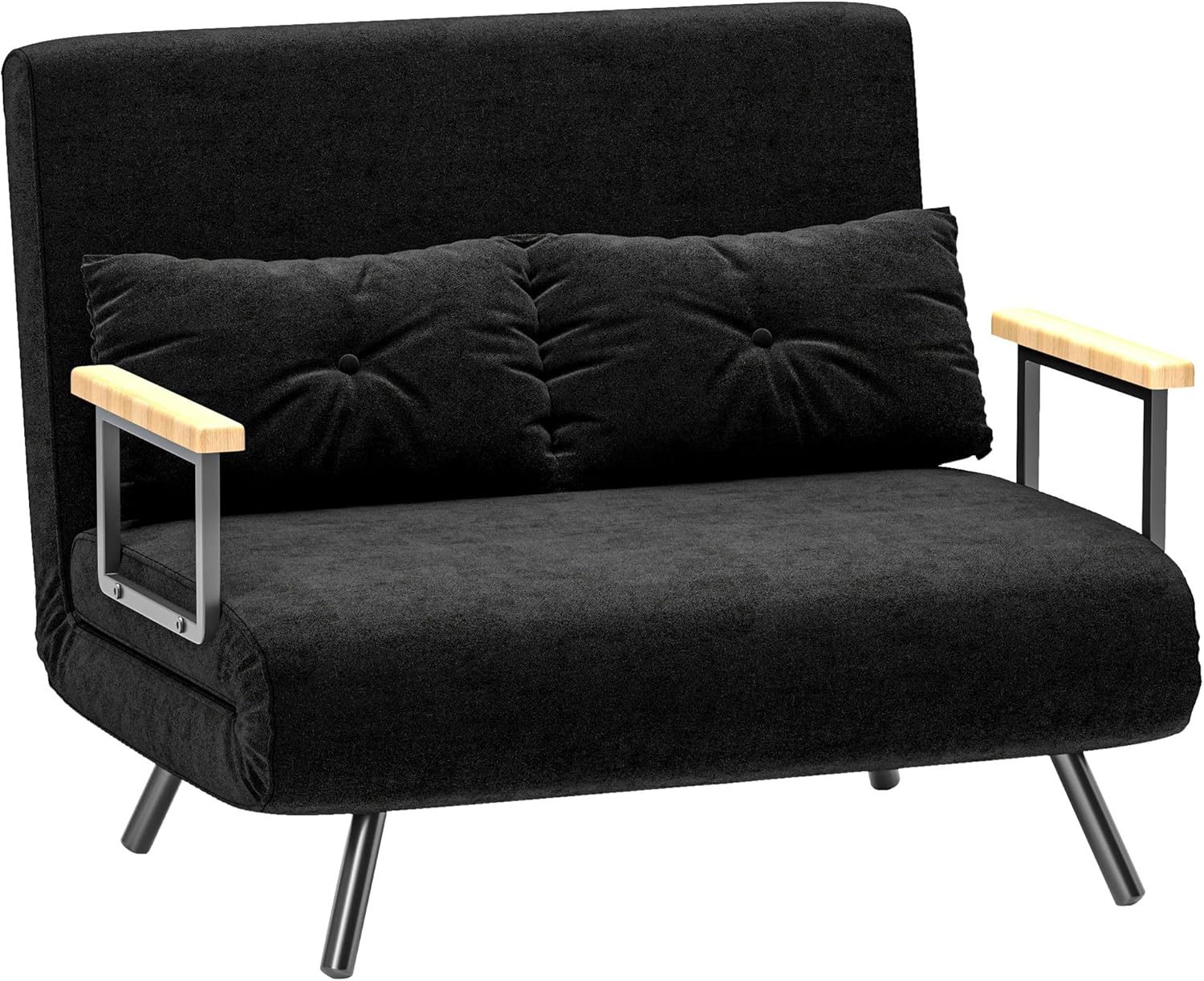 HOMCOM Schlafsofa, 2-Sitzer, Klappsofa, Samtbezug, 5-fach verstellbare Rückenlehne und gepolsterte Kissen, für Büro, Schlafzimmer, Wohnzimmer, 102 x 73 x 81 cm, Beige