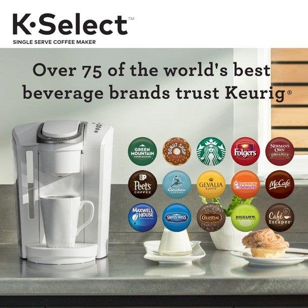 Keurig – K-Select kaffemaskine til én kop til K-Cup kapsler – Mat hvid