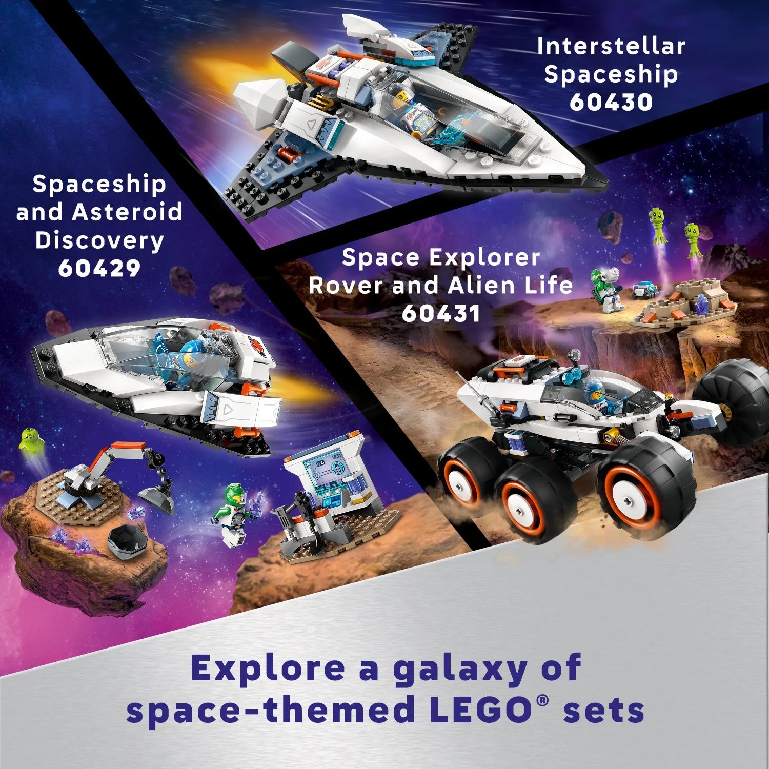 LEGO City Raumschiff- und Asteroidenentdeckungs-Bauset, Geschenk für Kinder ab 4 Jahren, die fantasievolles Spielen lieben, enthält 2 Weltraumcrew-Minifiguren, Alien, Kristalle und Kran, 60429