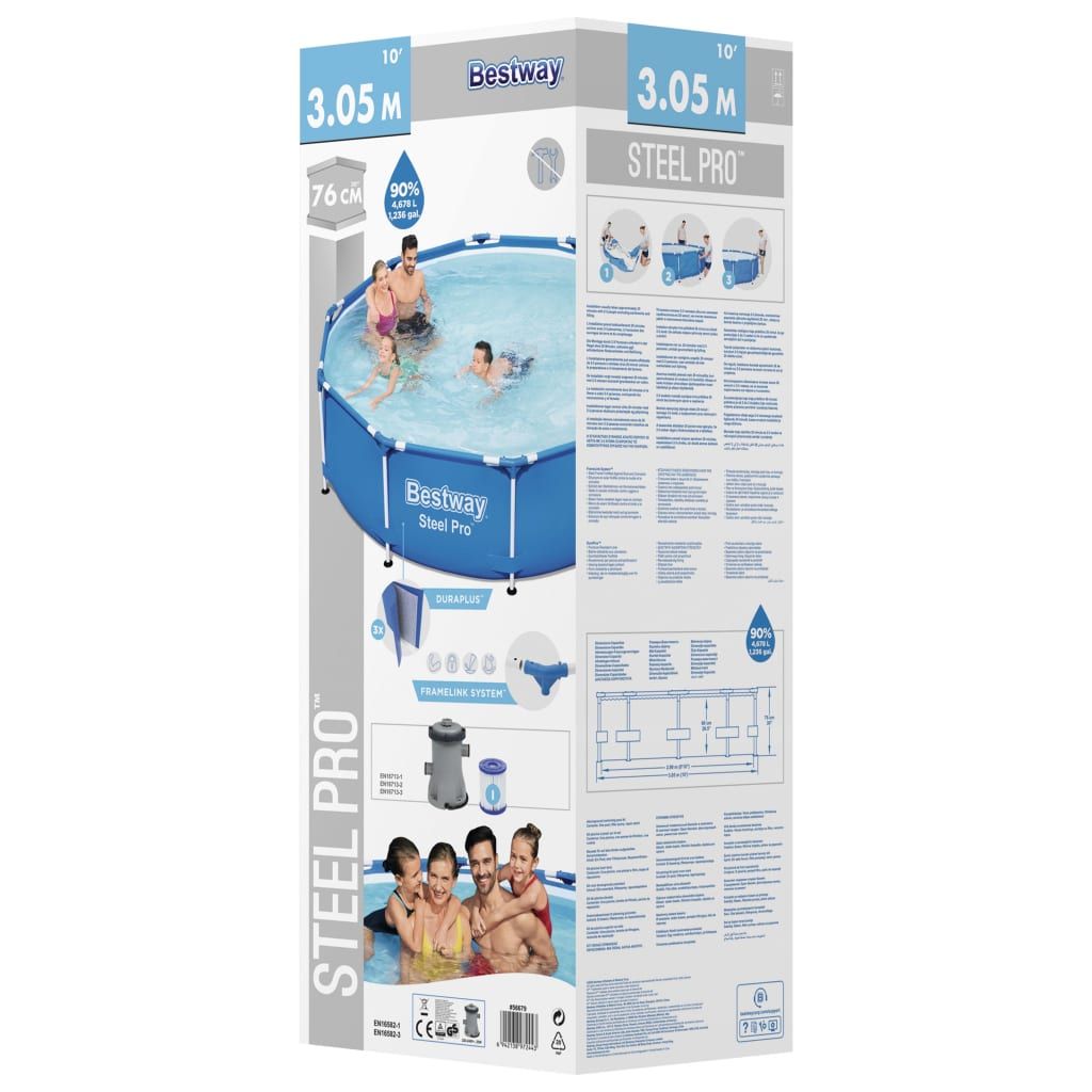 Vidaxl Steel Pro Set Bestway Abnehmbarer Pool Blau Ø305 cm